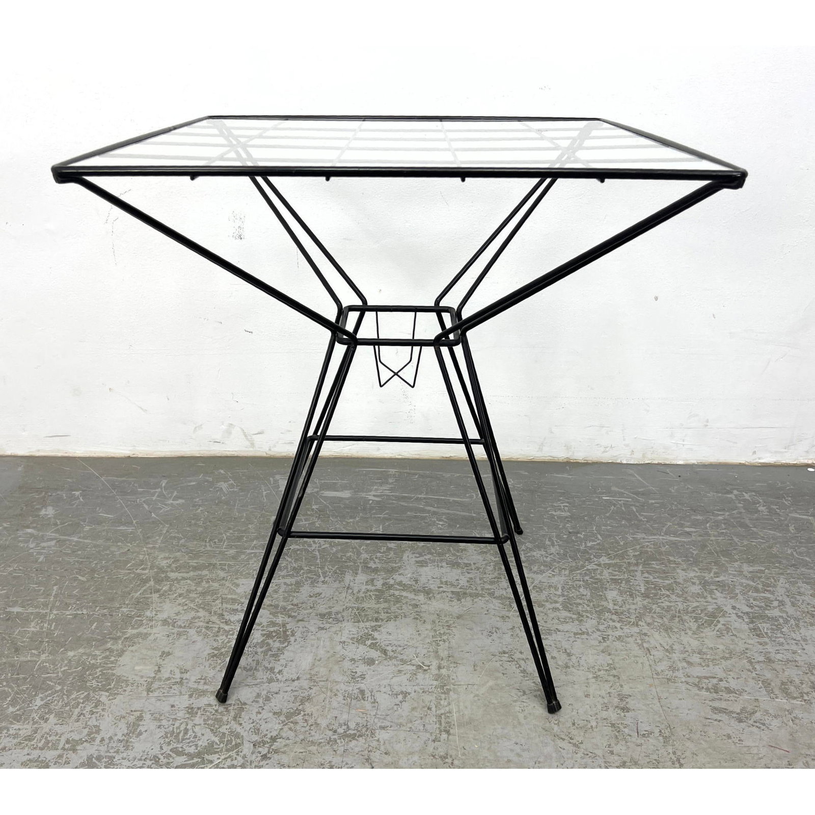 Geometric Iron Frame Glass Top Cafe Dining Table. Architectural Modernist Iron Base. John Risley sty (1 of 8)