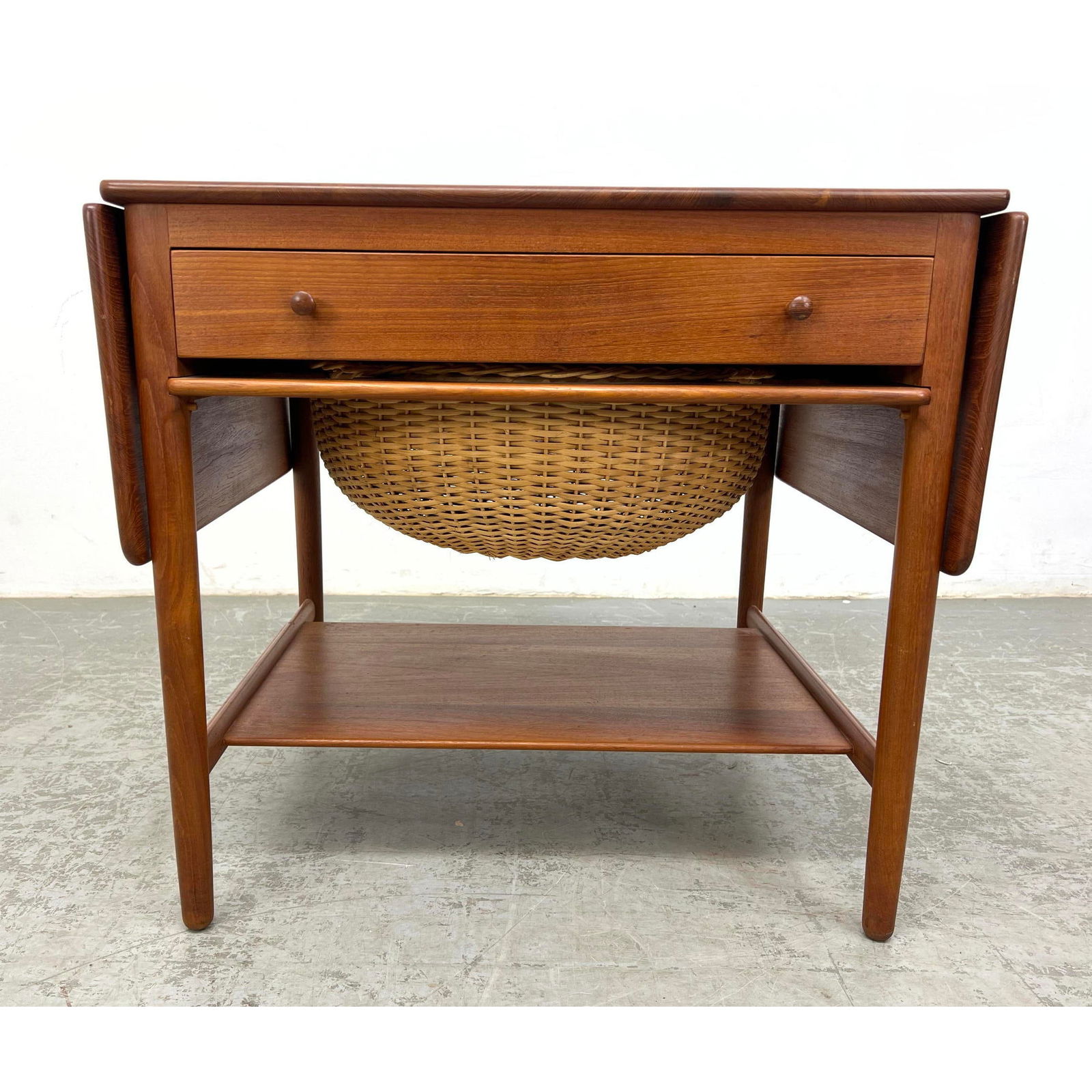 HANS J WEGNER for ANDR TUCK Teak Sewing Table. Danish Modern Teak Drop Side Table. Fitted Drawer. Pu (1 of 10)