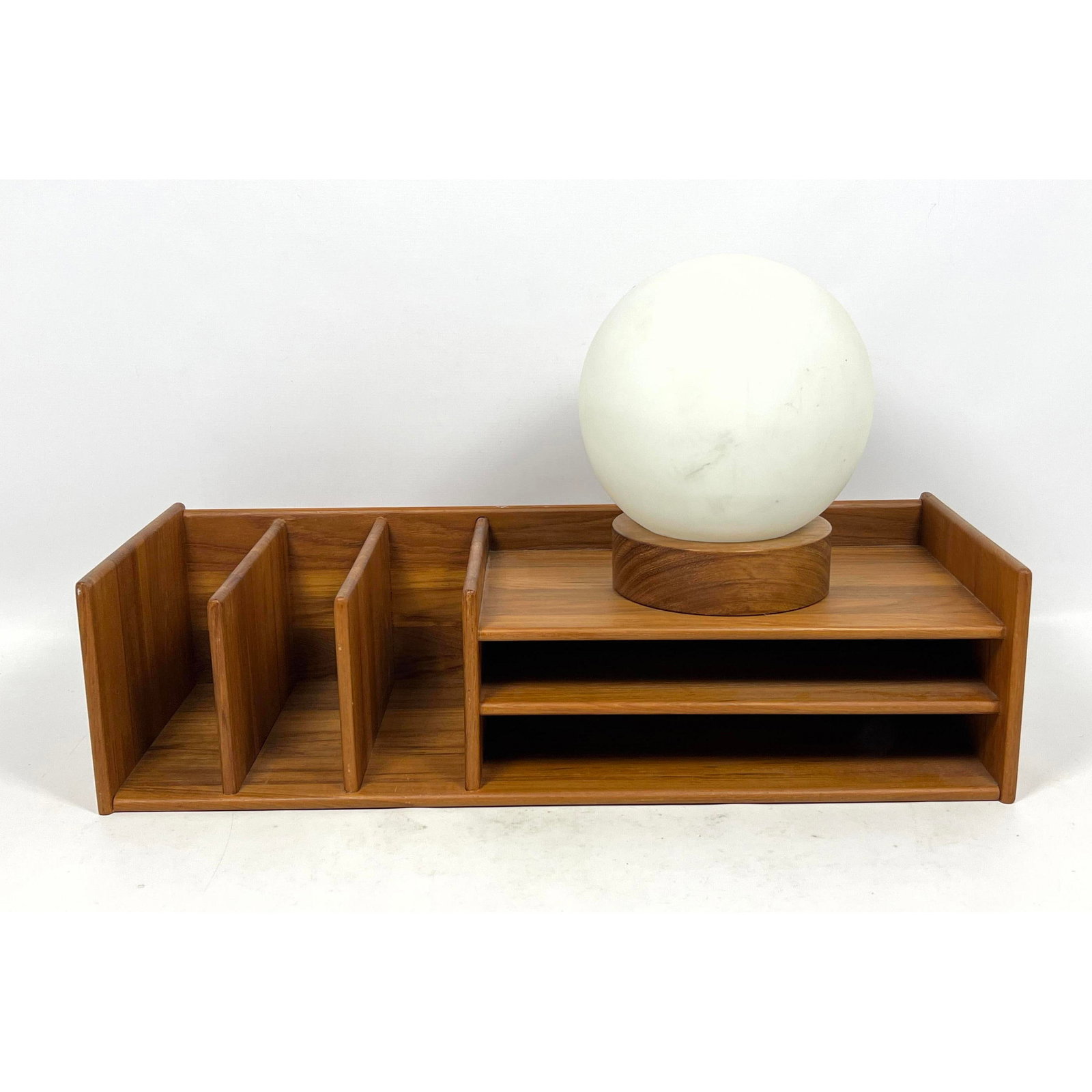 2pcs Danish Modern Denmark Teak Desk Top Letter Organizer and Frosted Globe Teak Base Lamp (1 of 16)