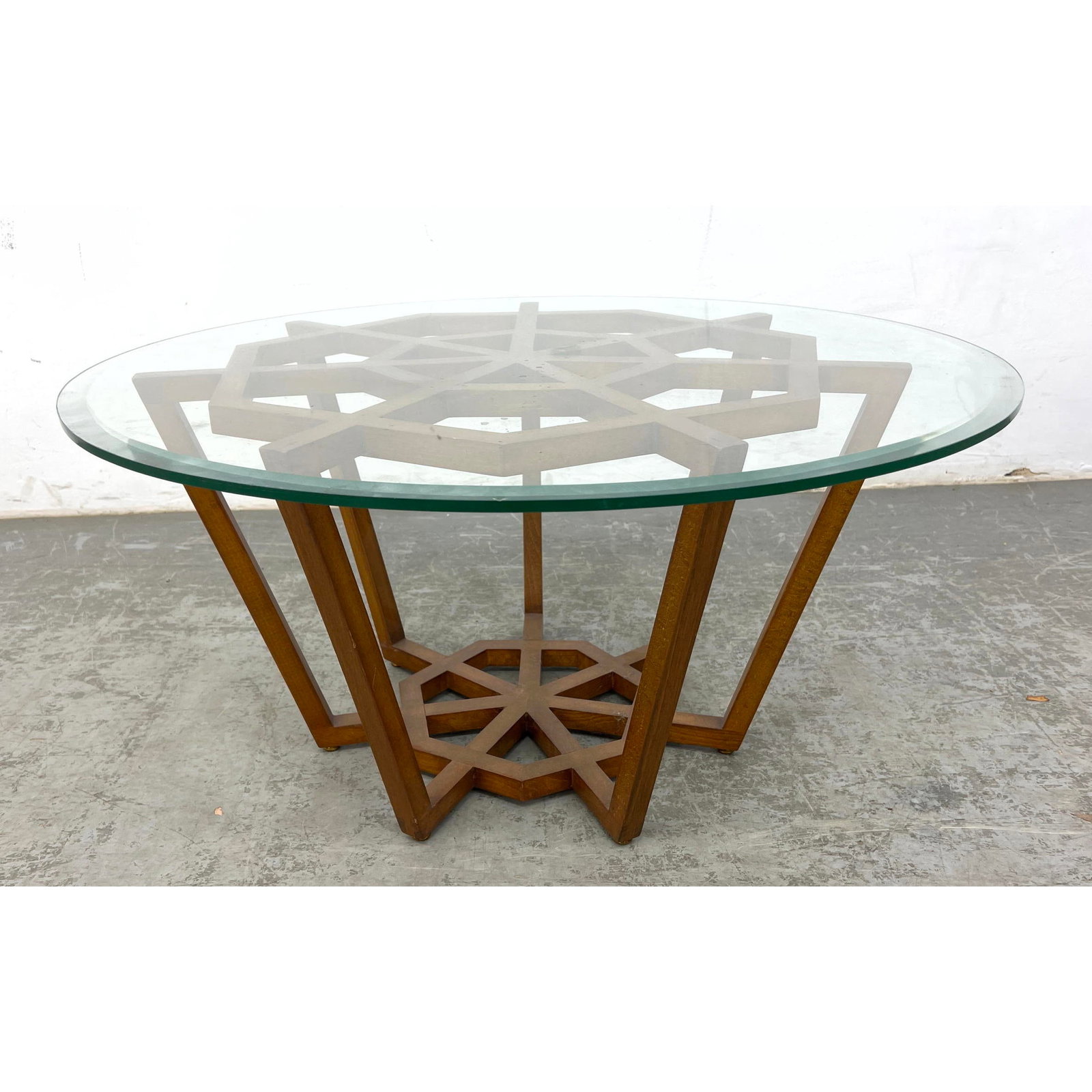 Decorator Geometric  Teak wood coffee table with glass top. (1 of 10)