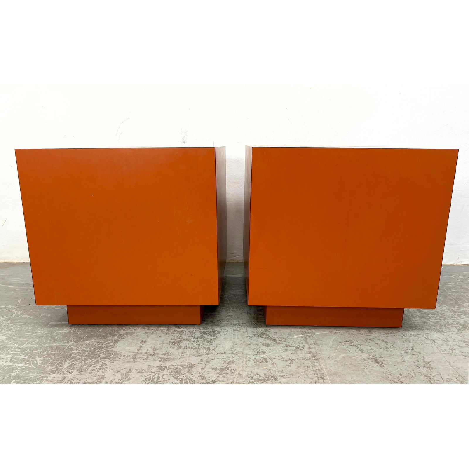 Pr Modernist Cube Side Tables. Recessed Platform Base. Painted. (1 of 13)
