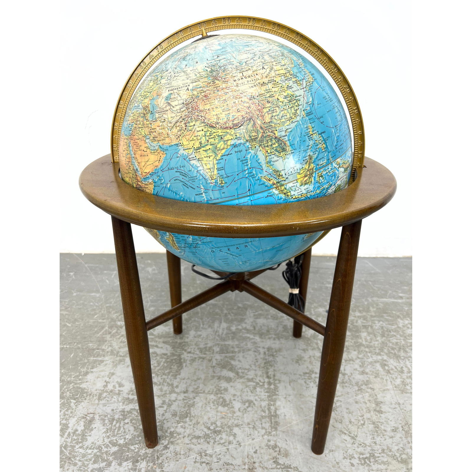 Light Up World Globe in Modernist Wood Stand. REPOGLE World Horizon Series. Electrified. (1 of 14)
