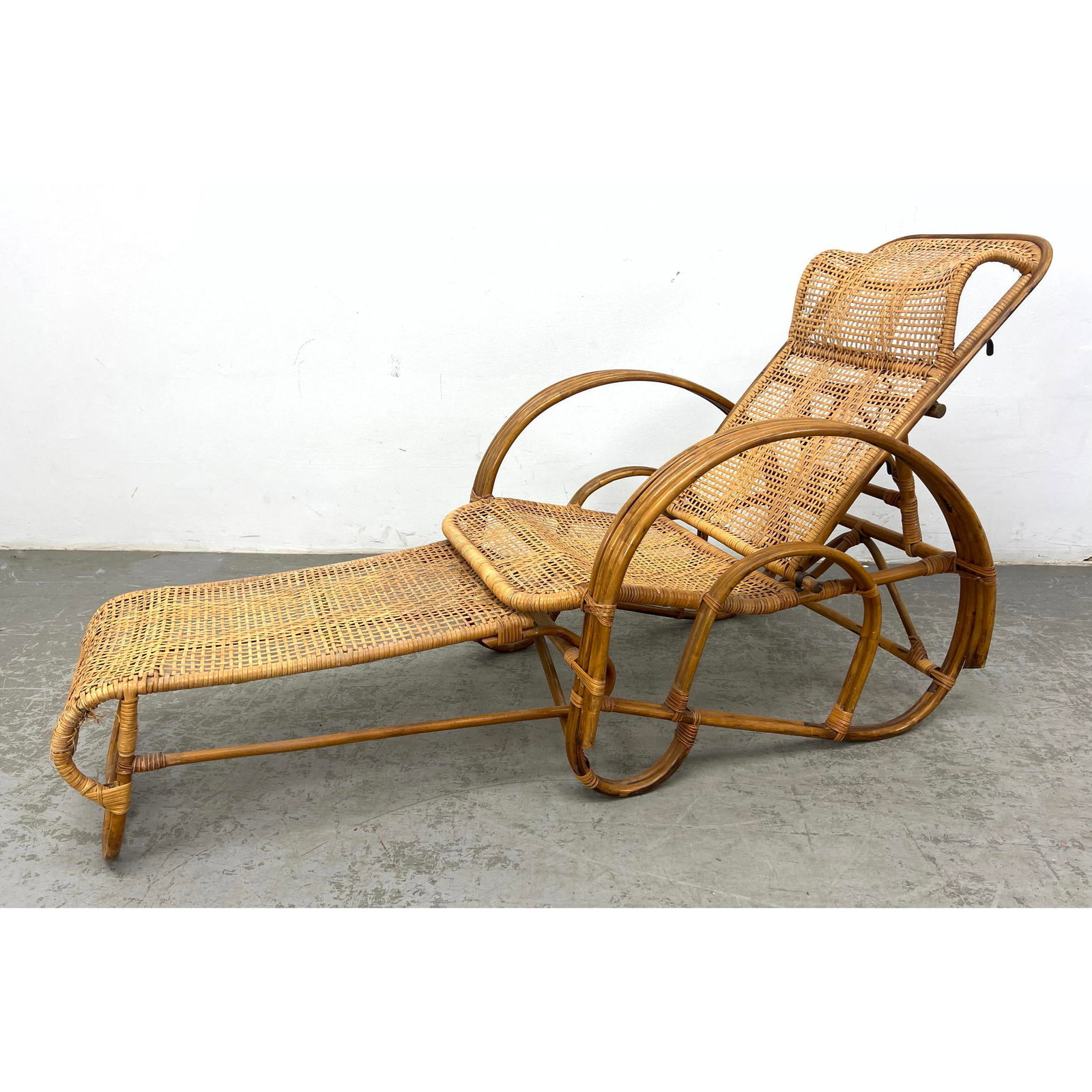 Bamboo Rattan Lounge Chair. Chaise Lounge. Back Reclines. Pull Out Extended Foot/Leg Rest. Woven Sea (1 of 12)