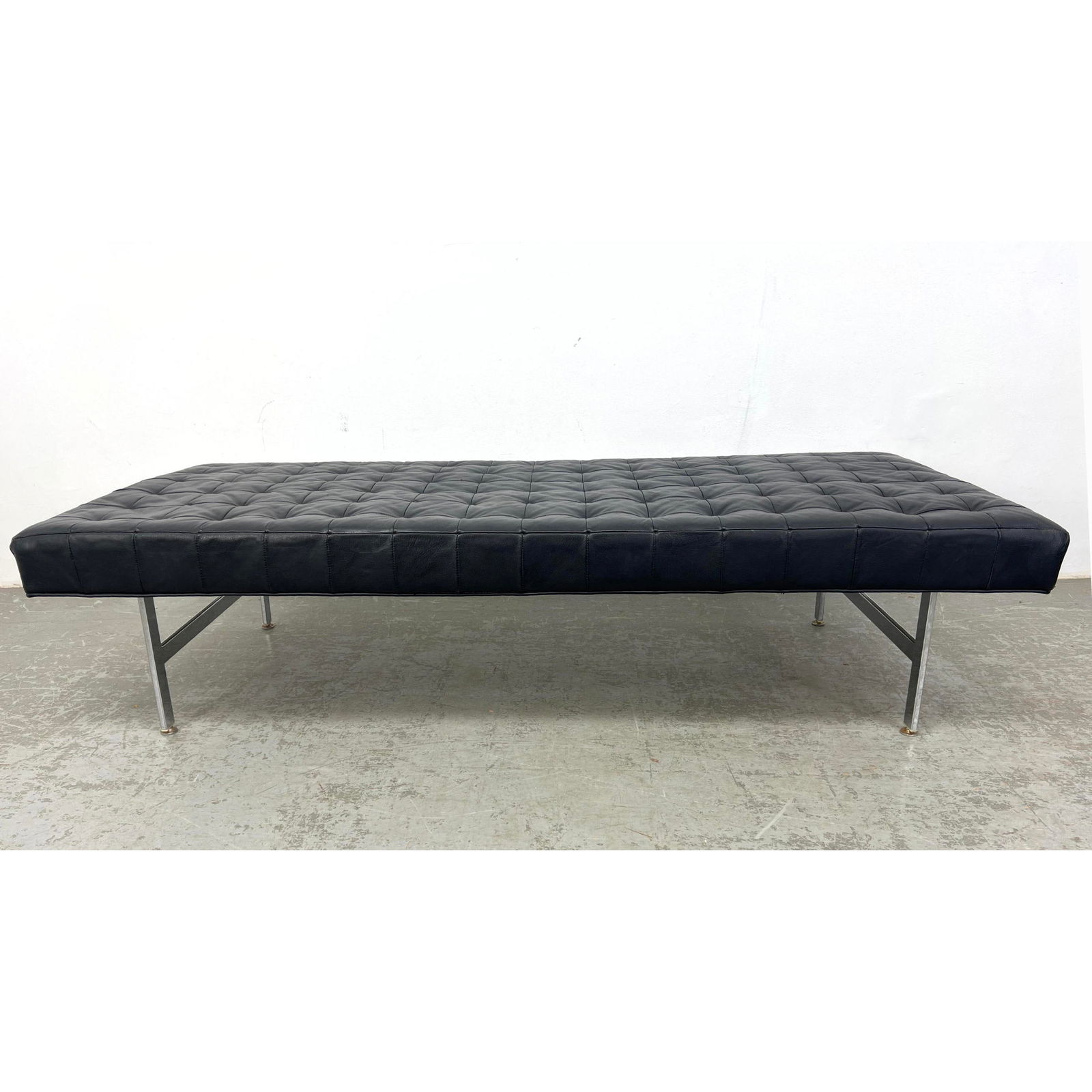 Black leather Chrome Base Modernist Day Bed. Bench. Flat Chrome Frame. (1 of 12)