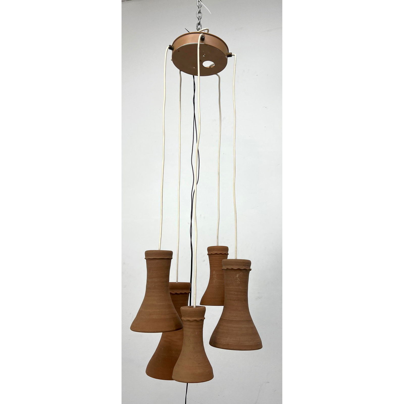 Modernist Terra Cotta Pottery Ceiling Mount Light Fixture. Marked Made in Israel, Signed EP (1 of 10)
