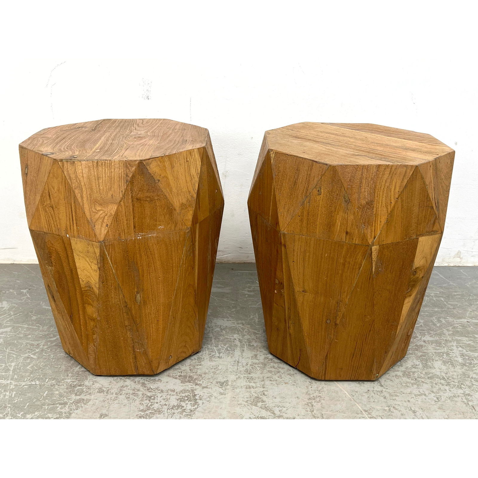 Pr Polyhedron Form Wood Benches Stools. Multi Faceted. (1 of 17)