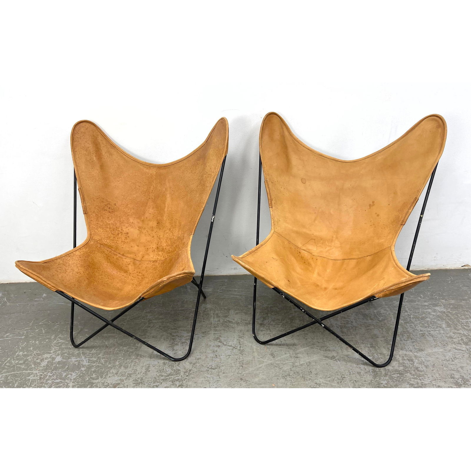Butterfly Style Chairs, Jorge Ferrari-Hardoy design, wrought frame, Brown Saddle Leather Seat. Unkno (1 of 17)