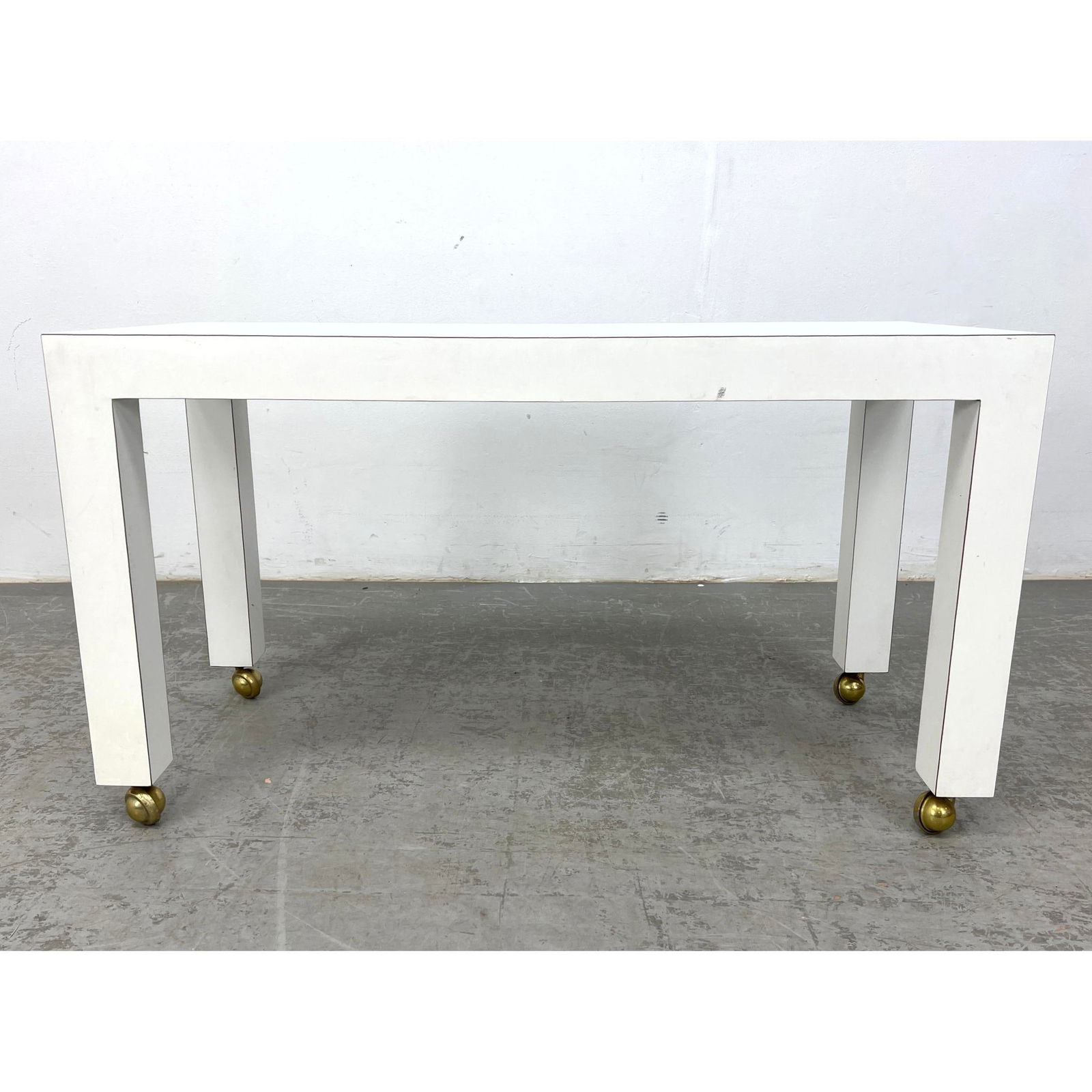 70s Mid Century Laminate Parsons Style Rolling Console Table (1 of 12)