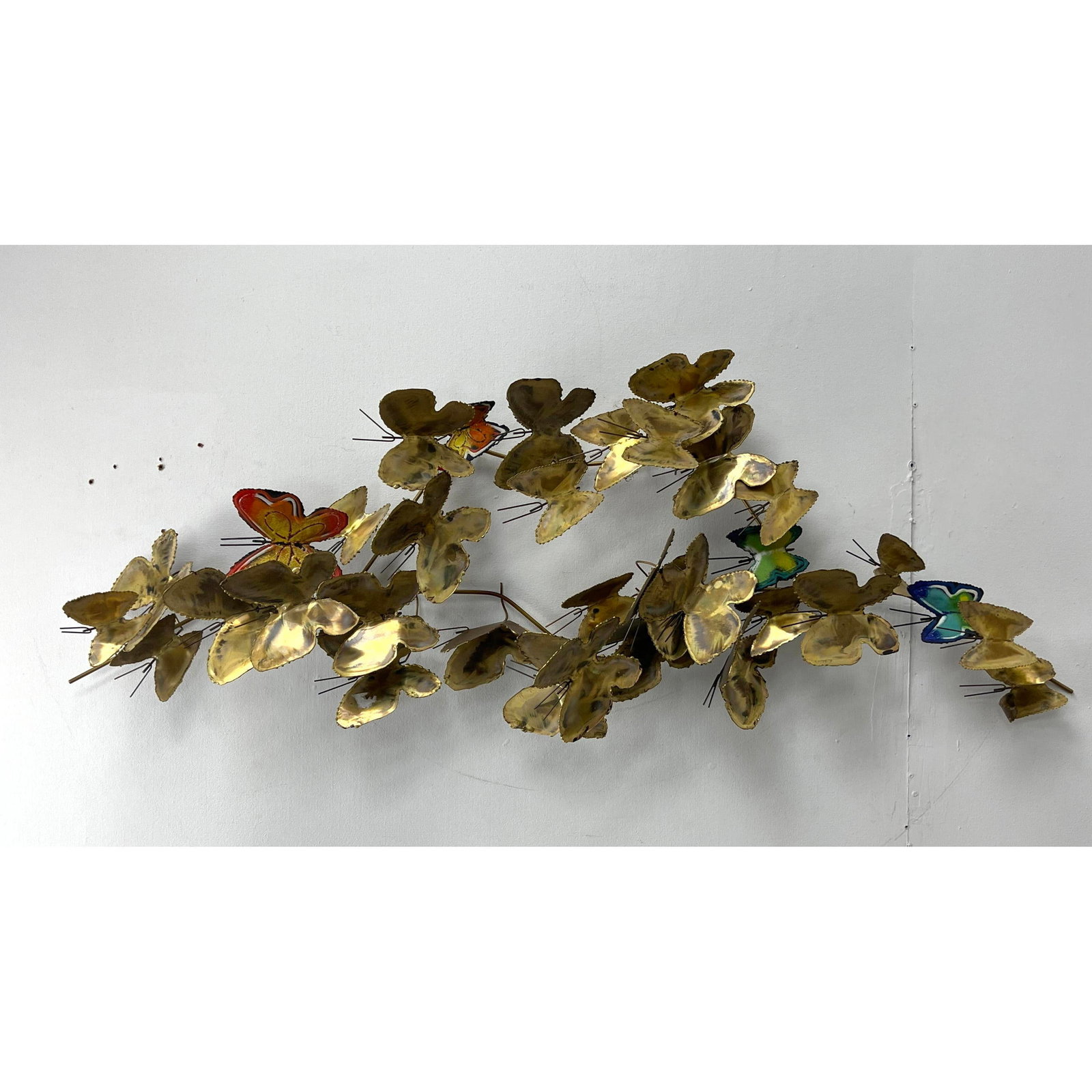 Signed C JERE '69 Brass Butterfly Wall Sculpture. Some enamel butterflies. Signed and dated. MCM Des (1 of 11)