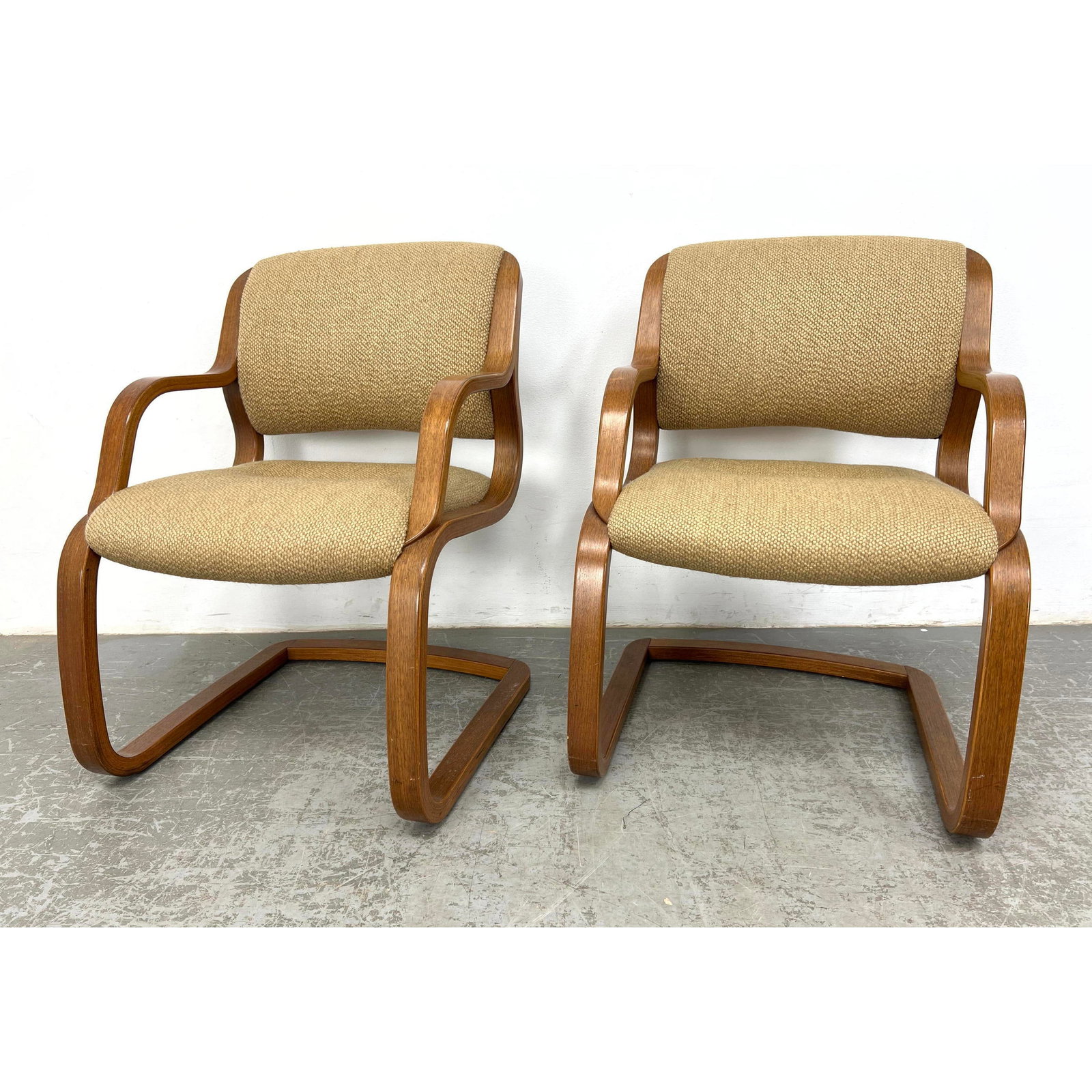 Pair Mid Century Modern Steelcase Bentwood Cantilever Armchairs (1 of 14)