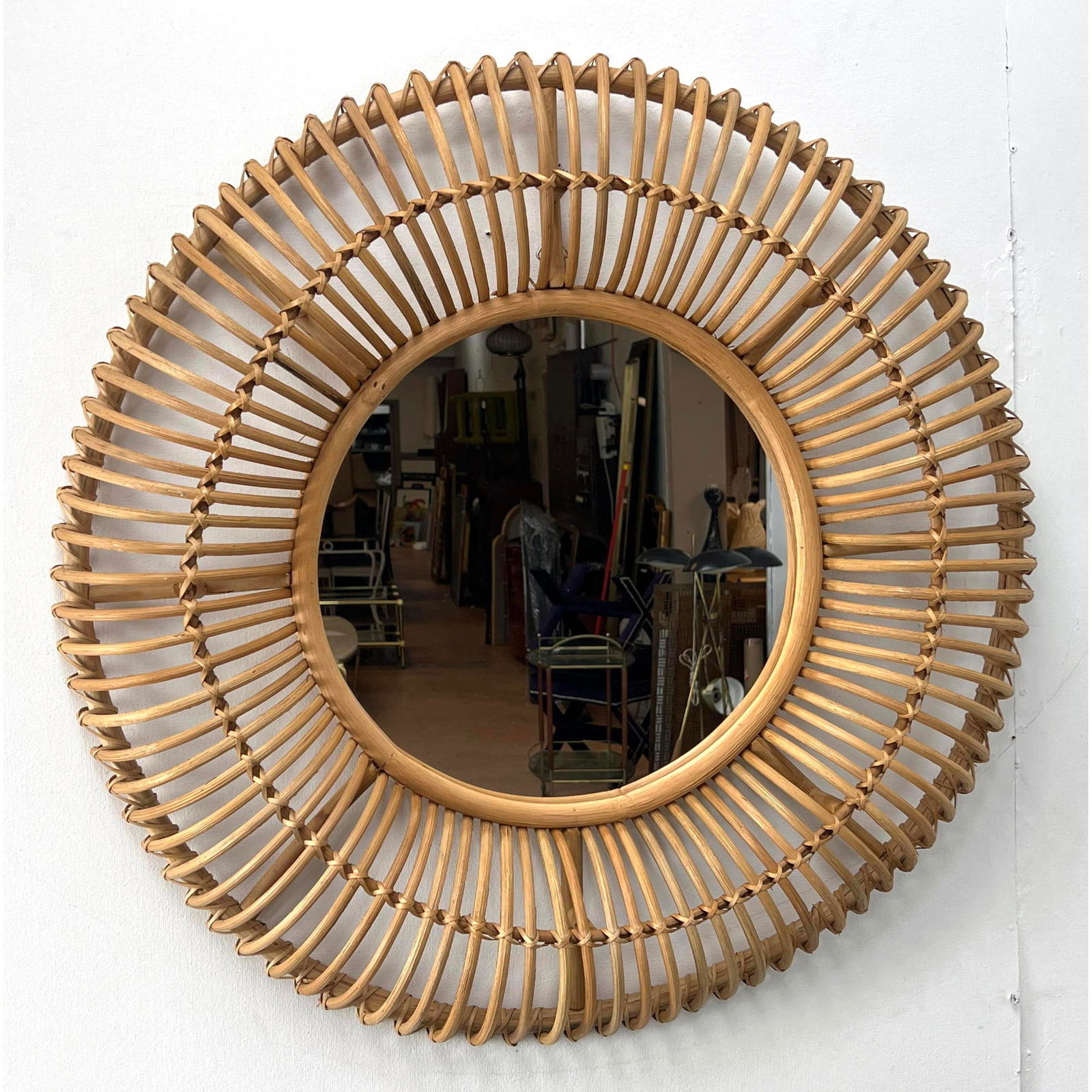 Loop Design Woven Rattan Open Frame Wall Mirror. Round Framed Mirror. (1 of 10)