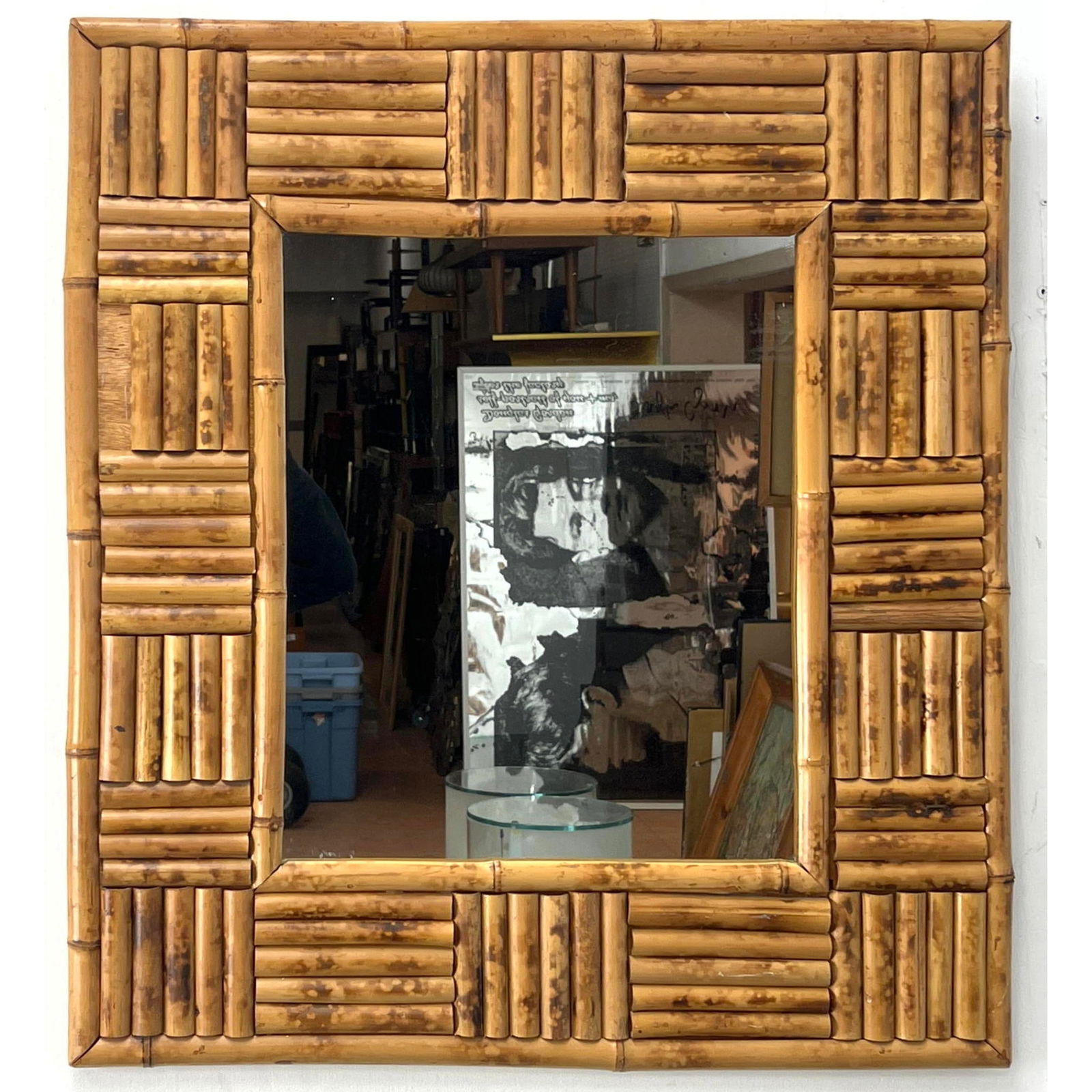 Large Vintage Mottled Split Bamboo Framed Mirror. (1 of 11)