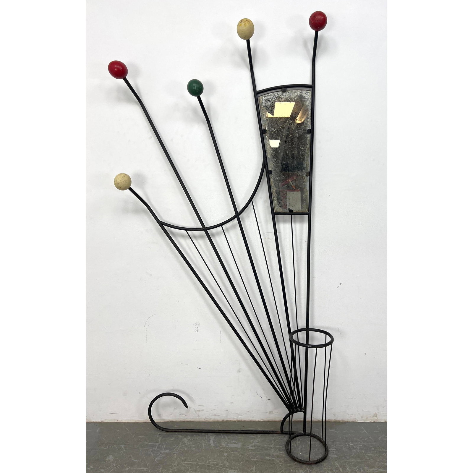 Vintage ROGER FERAUD hall tree with mirror.: Vintage ROGER FERAUD hall tree with mirror. Dimensions: Height: 74 inches, Width: 33 inches. ---