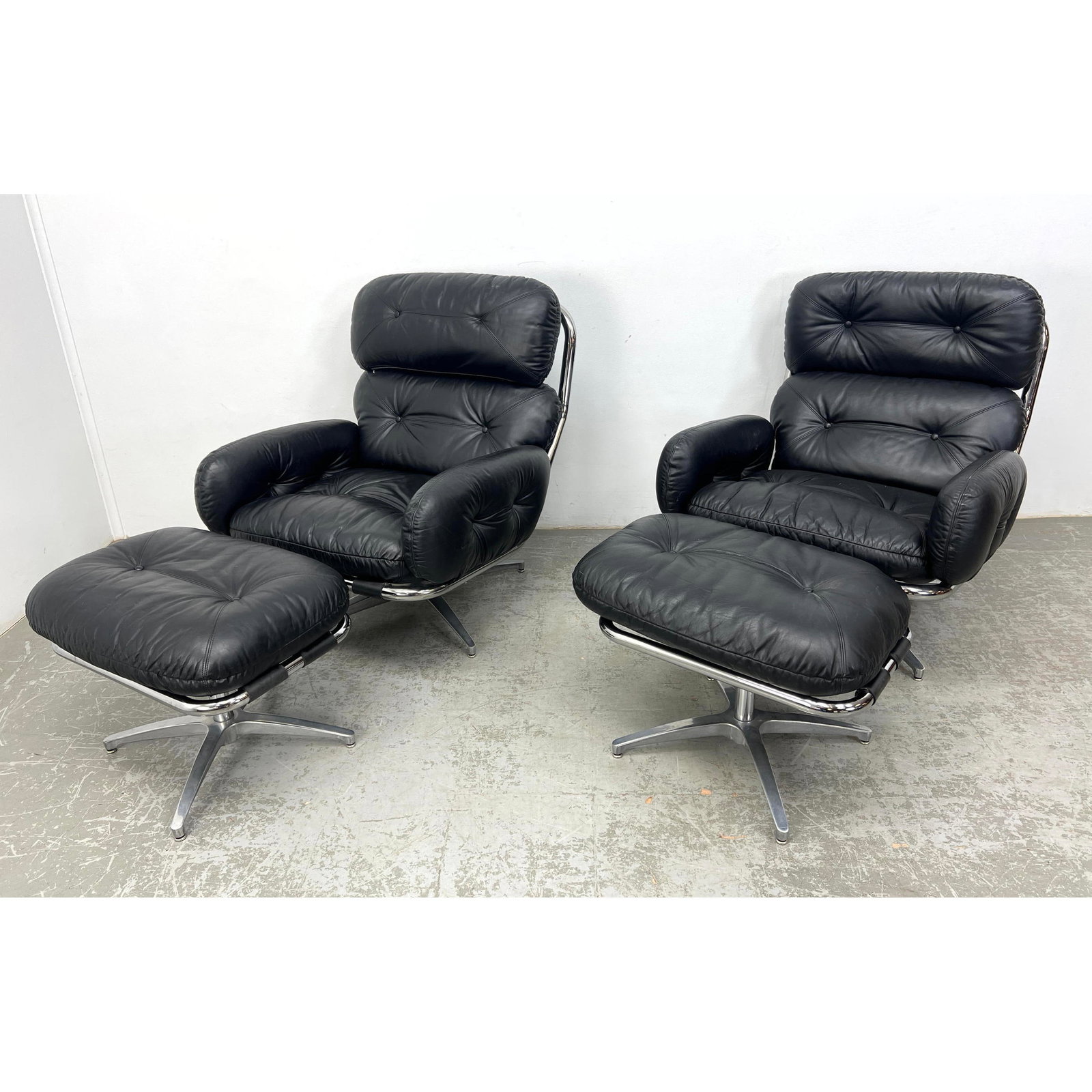 Pair of Leather Milo Baughman For Directional Lounge Chair and Ottoman (1 of 20)