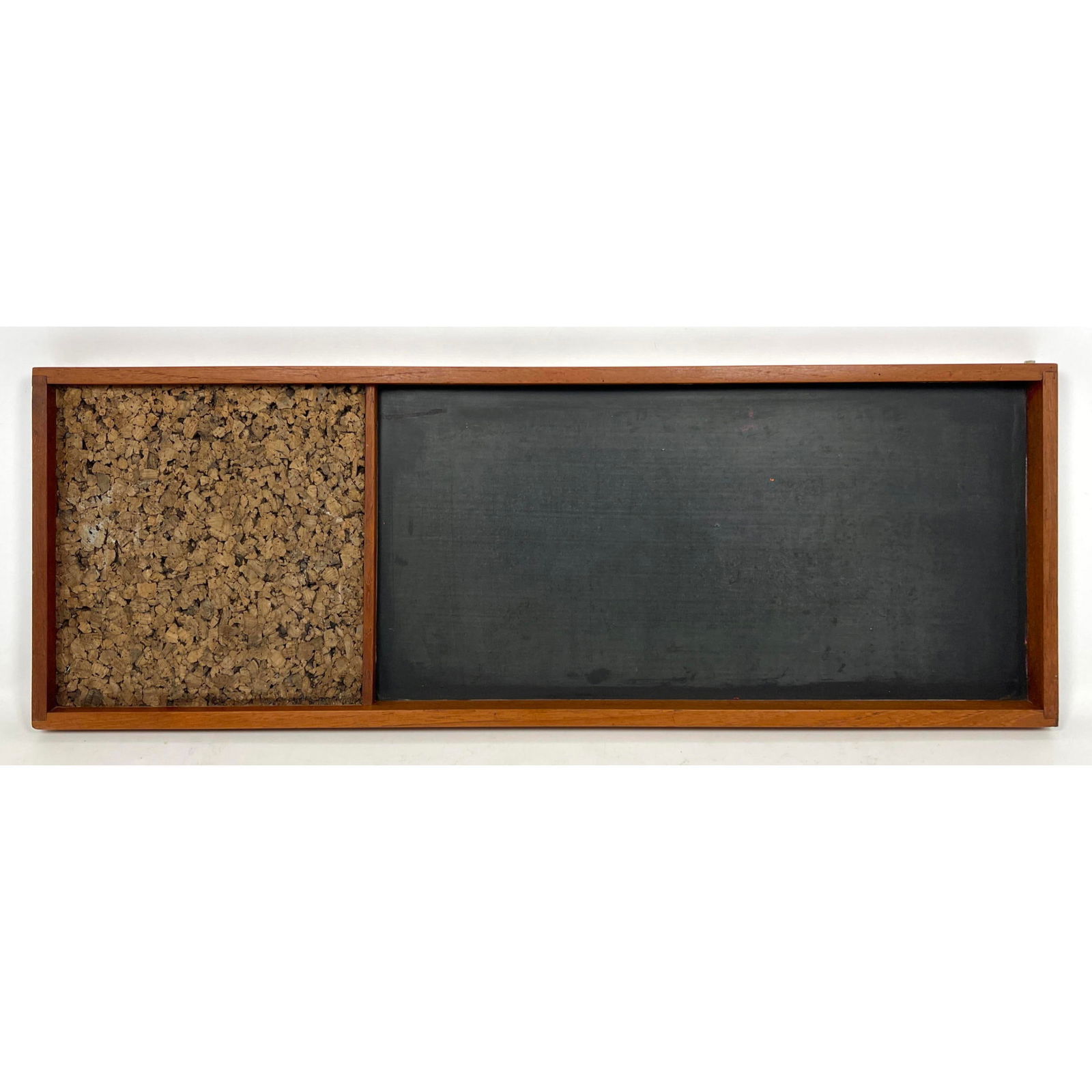 Vintage Danish Modern Teak Frame Cork and Masonite Chalkboard Wall Bulletin Board: Vintage Danish Modern Teak Frame Cork and Masonite Chalkboard Wall Bulletin Board Dimensions: Height: 36 inches, Width: 12 inches, Depth: 1.5 inches. --- US Packing and Shipping charge: In house shipp
