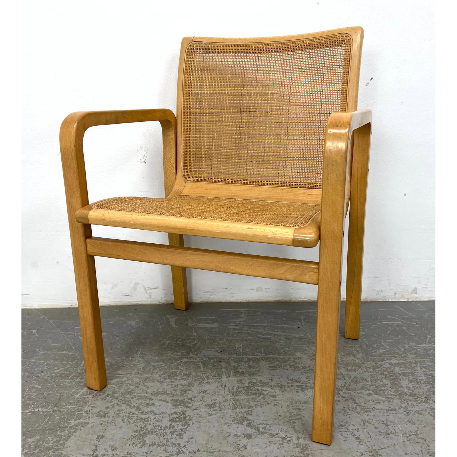 Italian Mid Century Blonde Bentwood Cane Armchair Italy Label. Aalto Style (1 of 10)