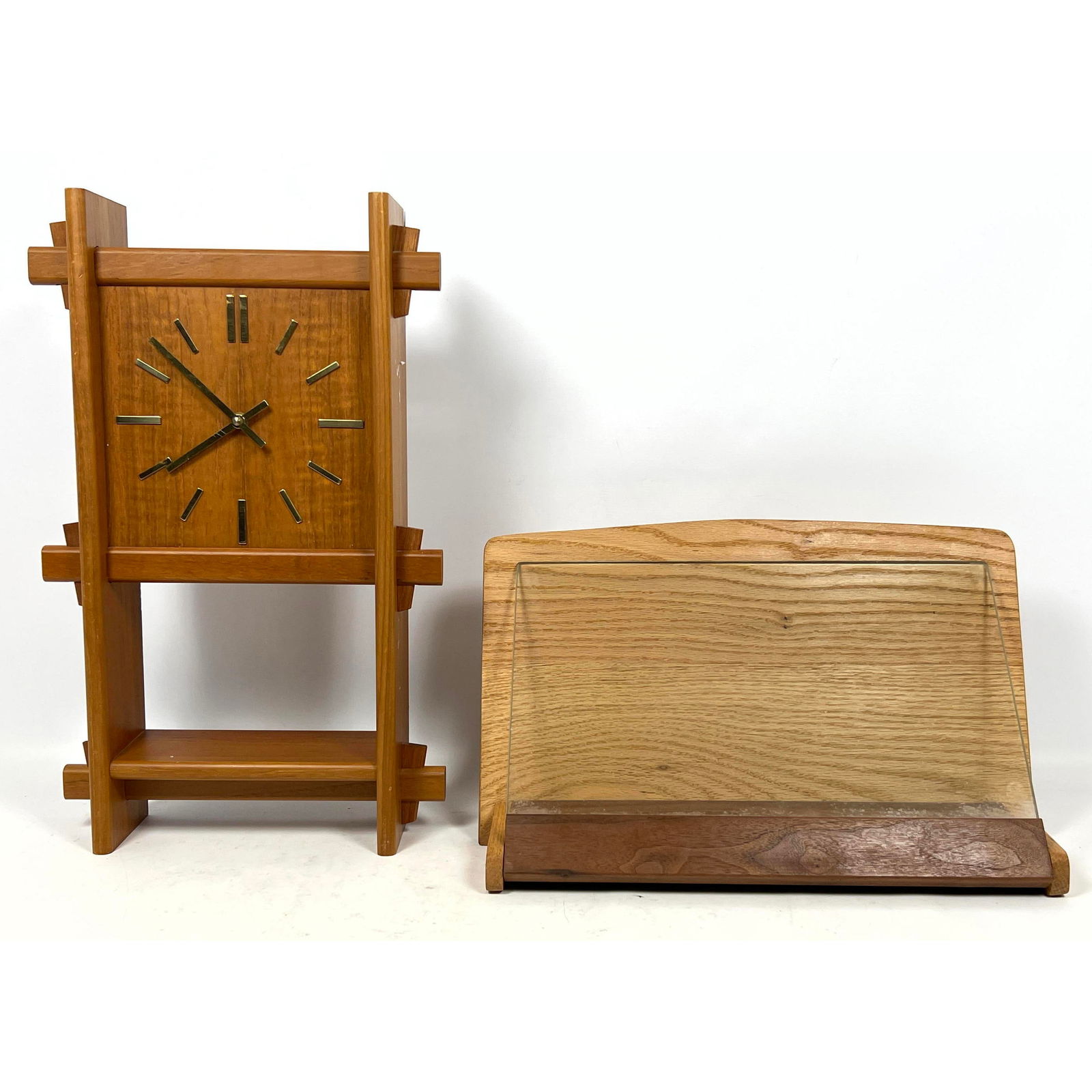 2pcs Mid Century Modern Wood. Teak Danish Clock, and Studio Wood and Glass Cookbook Cover, for Kitch (1 of 14)
