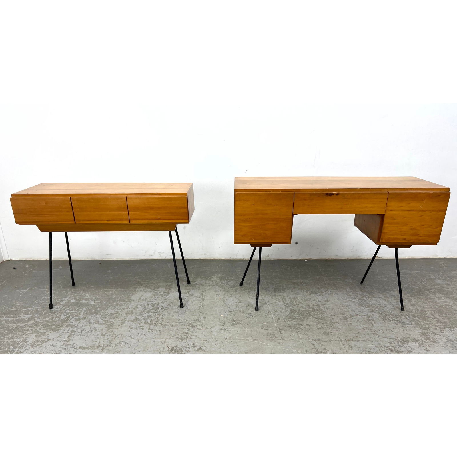 2pcs Mid Century Modern Cabinets. Console with Drawer and Desk. Iron Rod Legs. (1 of 18)