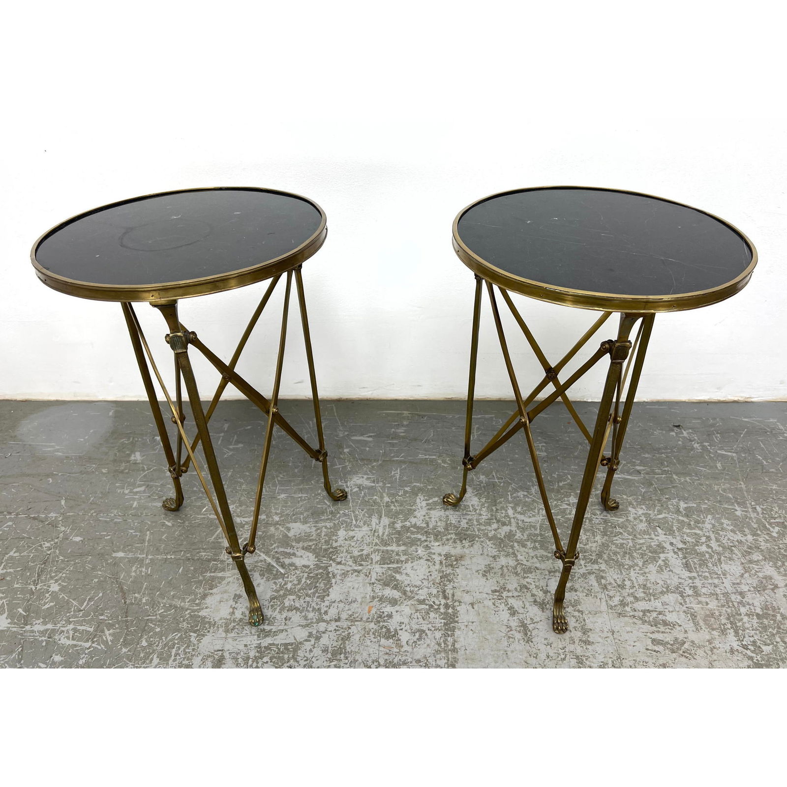 Pr Brass and Granite Tabouret Tables. Paw Feet. Polished Stone Tops. Classical French regency Style. (1 of 11)