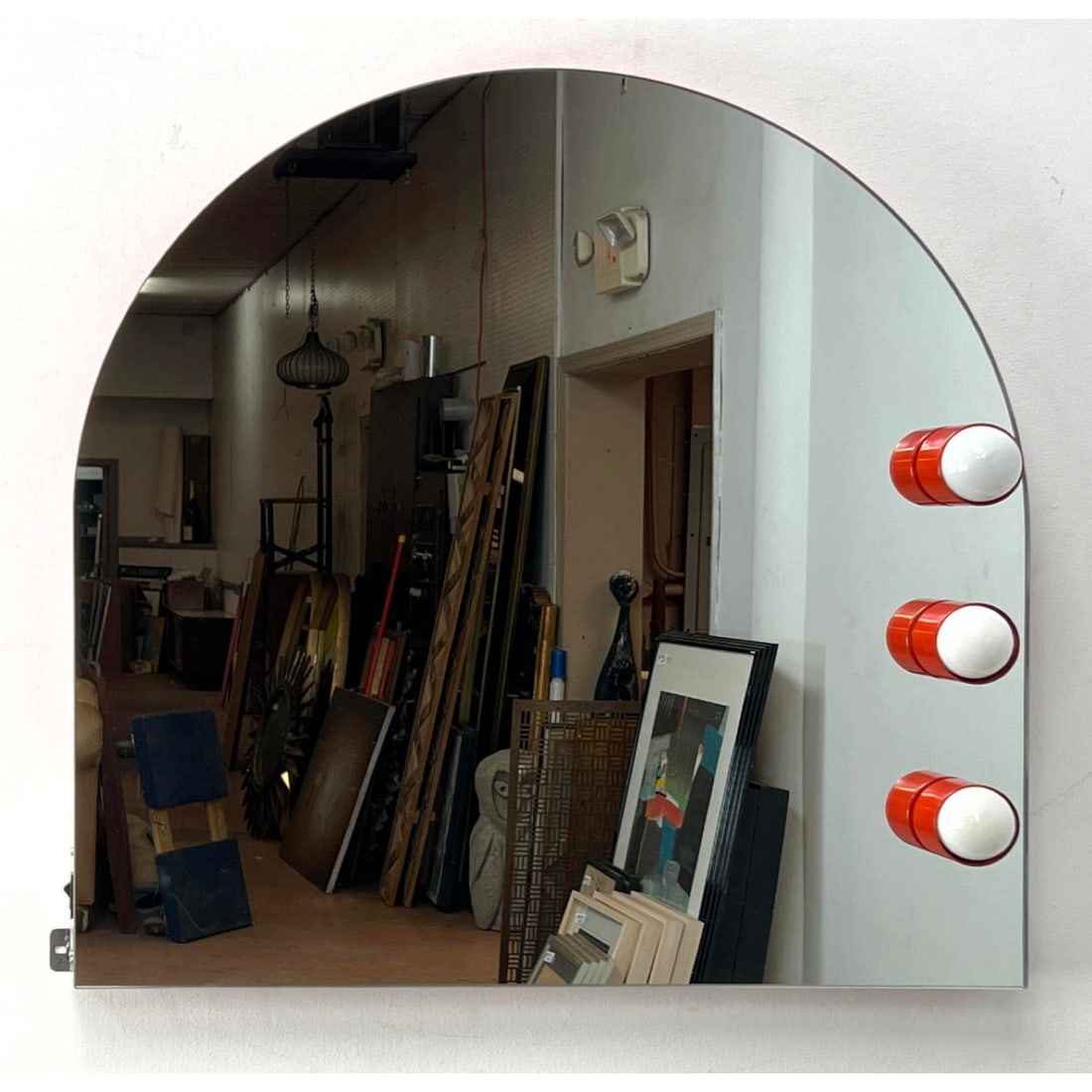 Retro Italian Arched Wall Mirror #1. Red Frame and 3 Light Bulb "Cups". Stylish. Fun. Playful. Not m (1 of 7)