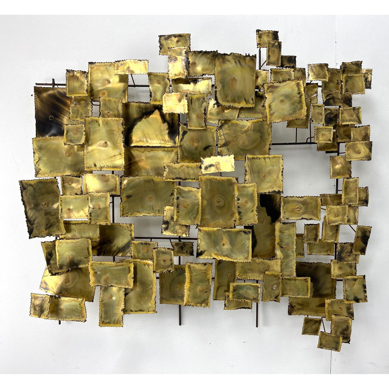 Vintage brutalist wall sculpture. Torch cut and welded brass. Unsigned. (1 of 12)