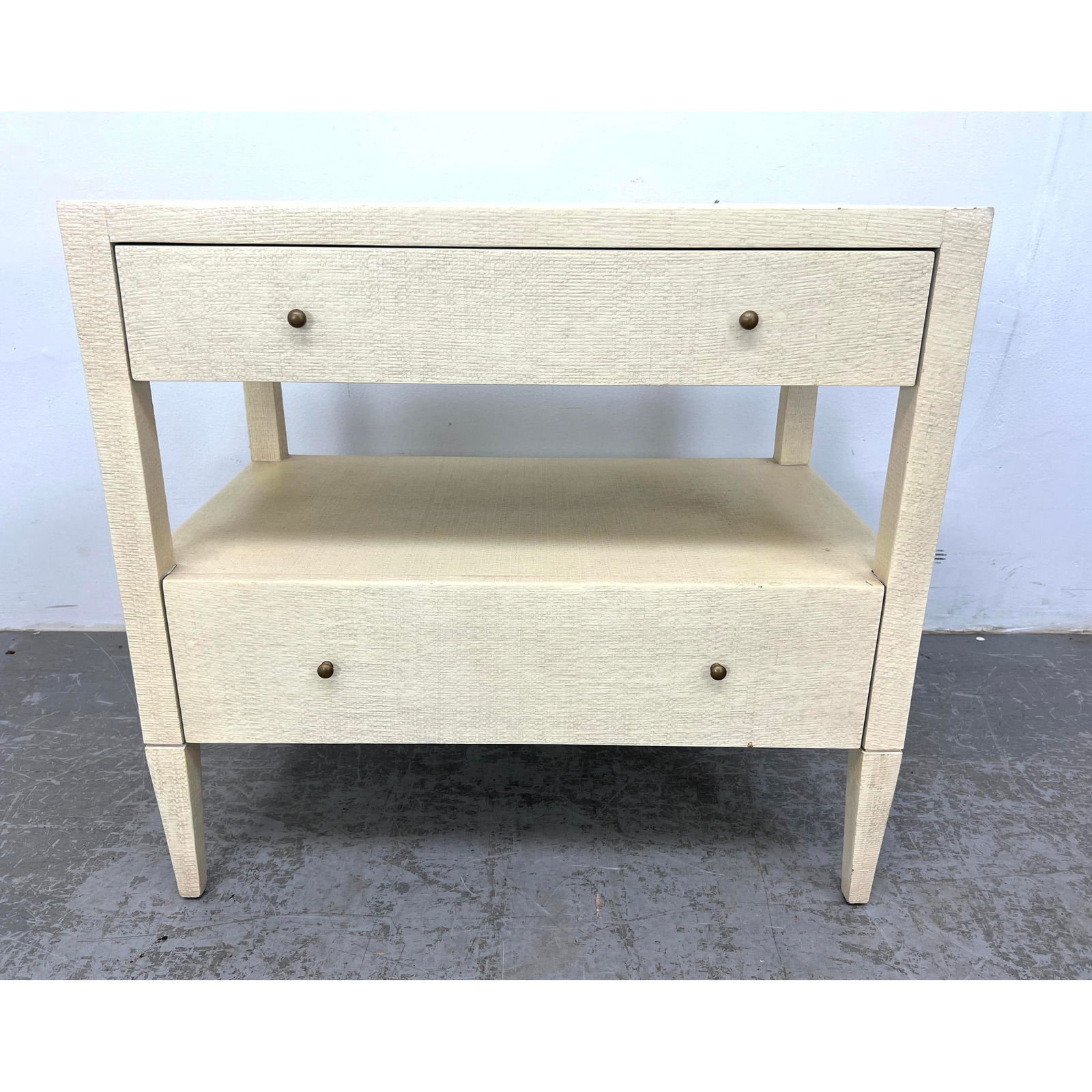 Modernist Lacquered Grass Cloth 2 Drawer Stand Table. Karl Springer style. (1 of 11)