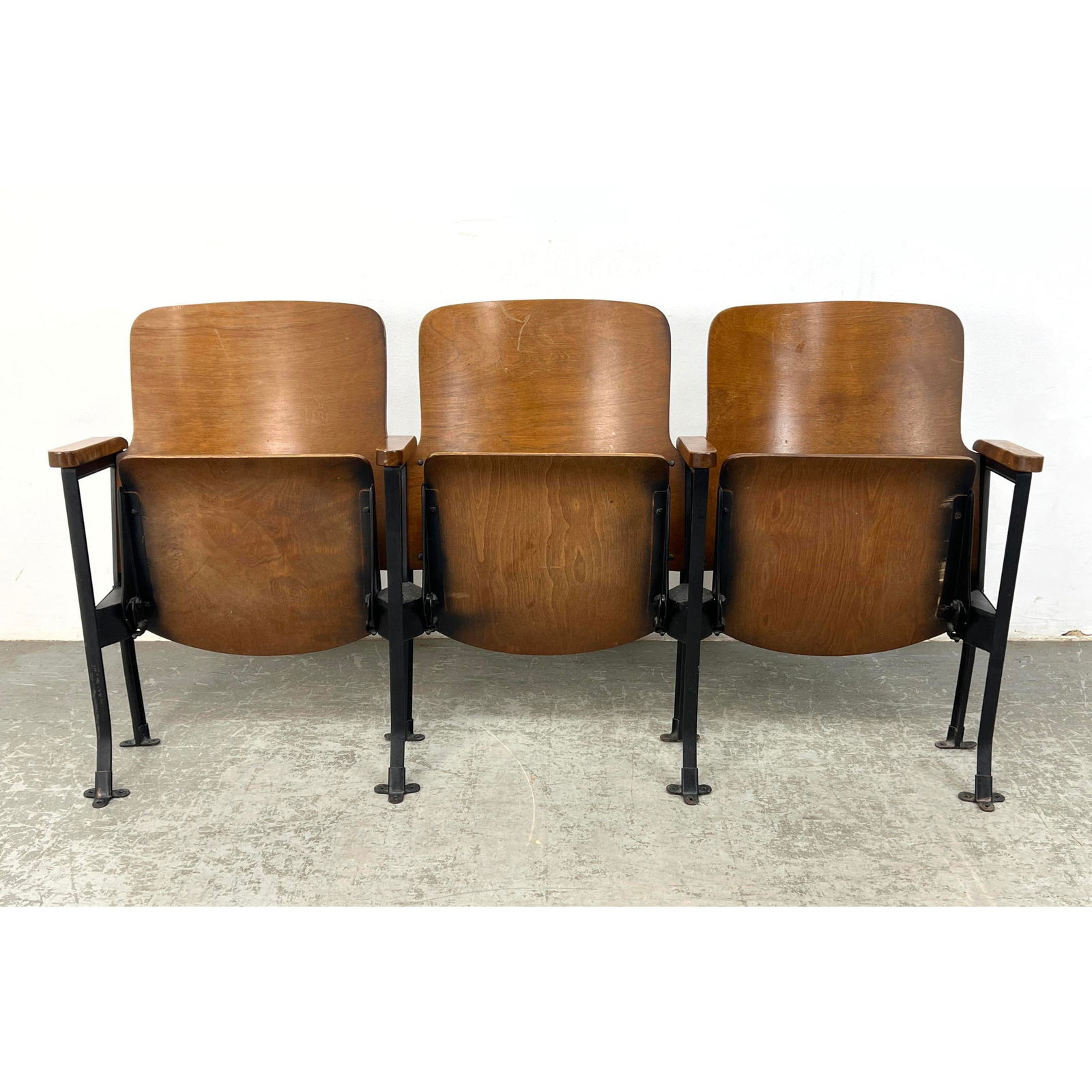 3 section Vintage Auditorium Folding Chairs. Iron and wood. (1 of 19)