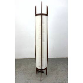 American Modern Walnut MCM Floor Lamp. Three Walnut Fin Stems support Column Shade. Modernist Lighti (1 of 11)