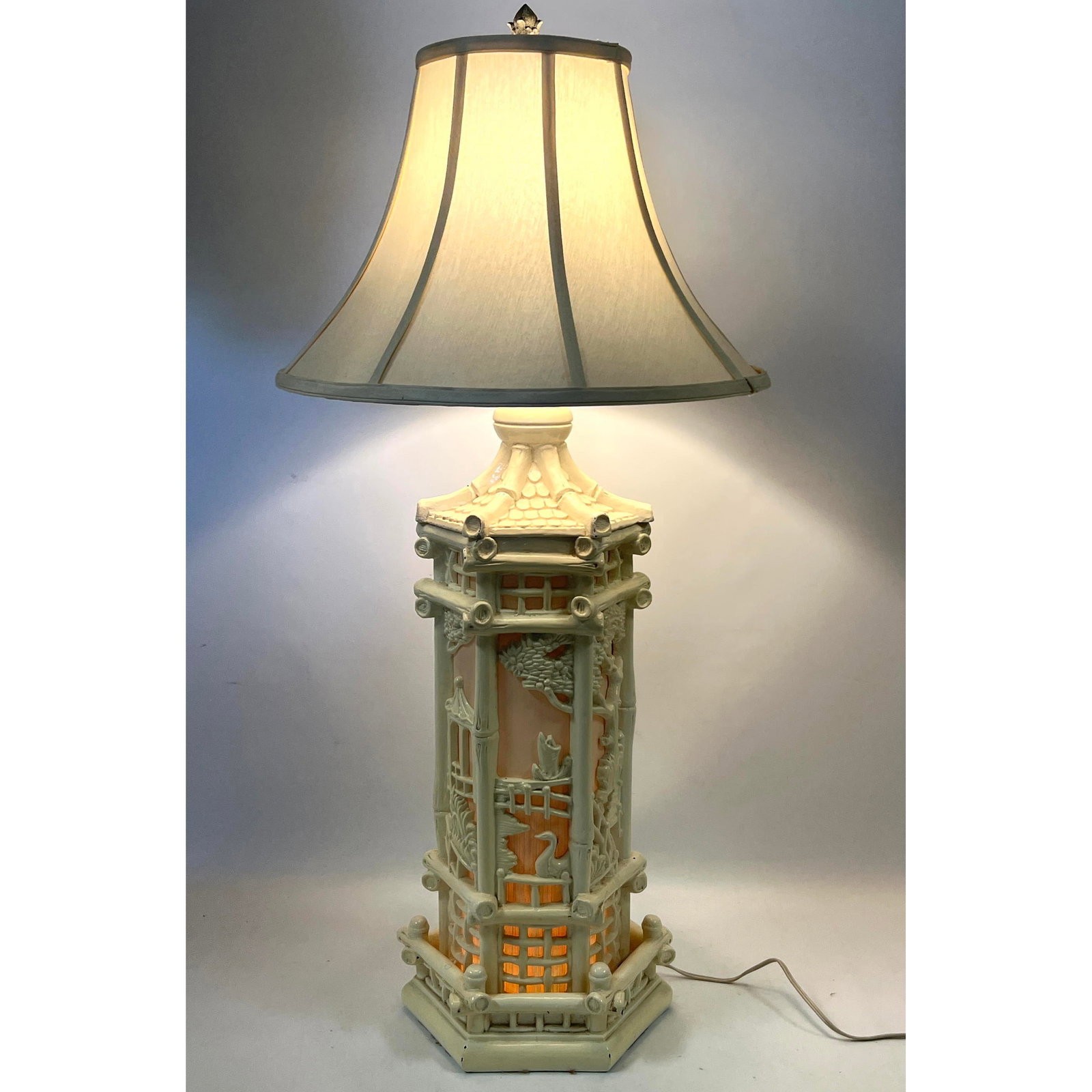 Asian style Pagoda Lantern Table Lamp Painted wood. Interior of "Lantern" Lights (glows warmly). (1 of 5)