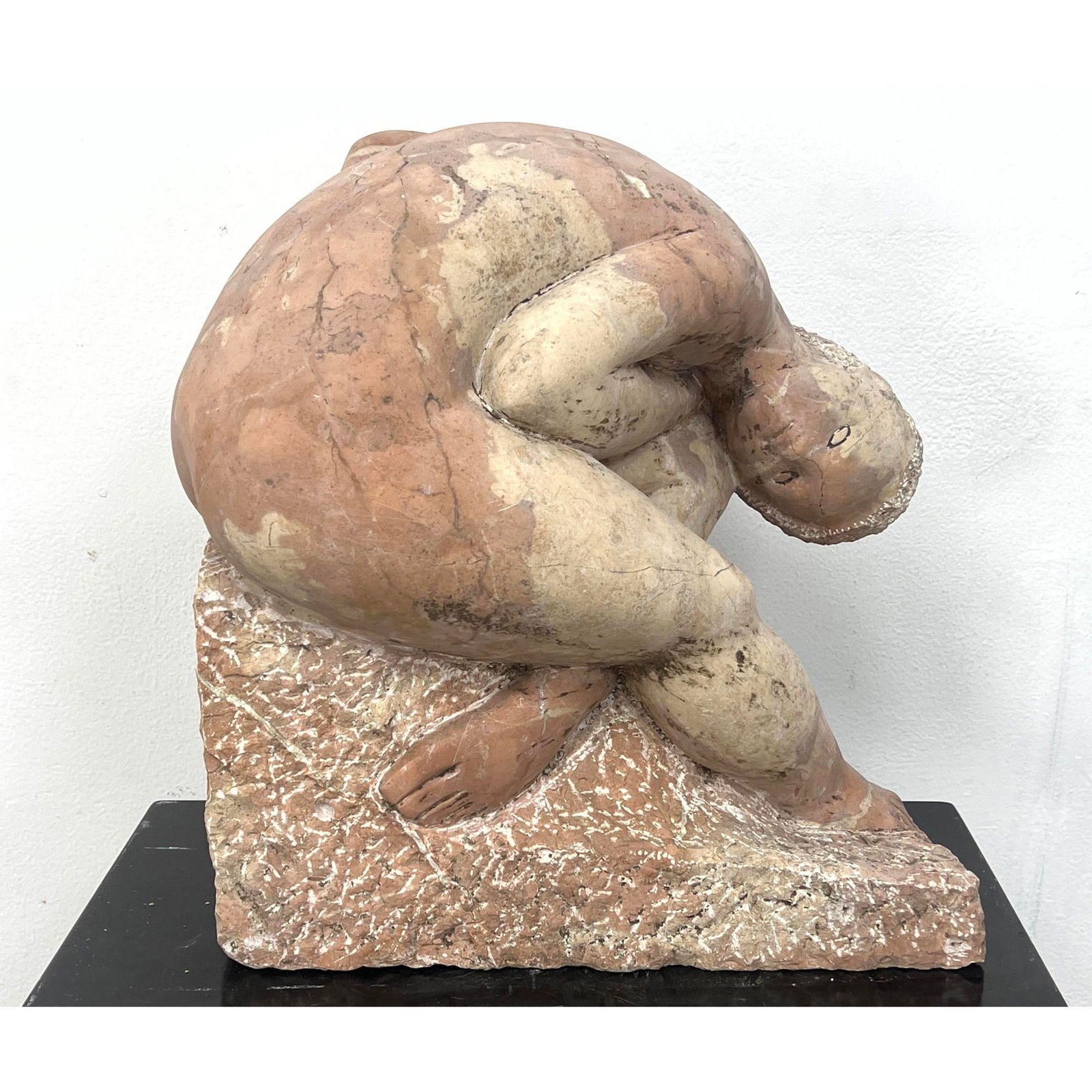 Carved Stone Modern Sculpture. Female Nude on Rough Stone. Pedestal not included.: Carved Stone Modern Sculpture. Female Nude on Rough Stone. Pedestal not included. Dimensions: Height: 17.5 inches, Width: 15.5 inches, Depth: 7.75 inches. --- US Packing and Shipping charge: In house