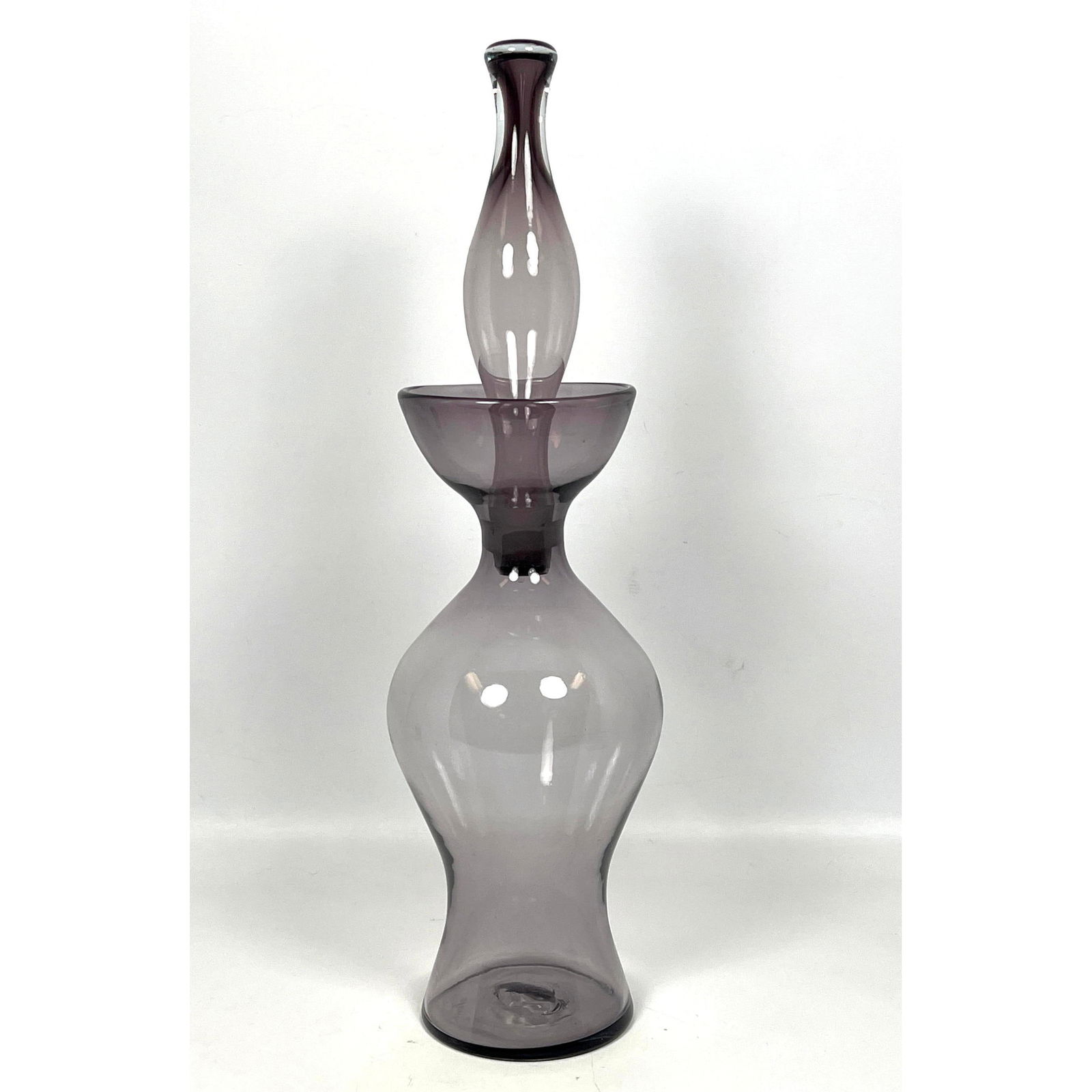 Corseted Purple Blenko Decanter Stoppered Bottle. Hourglass form. Art Glass. (1 of 12)