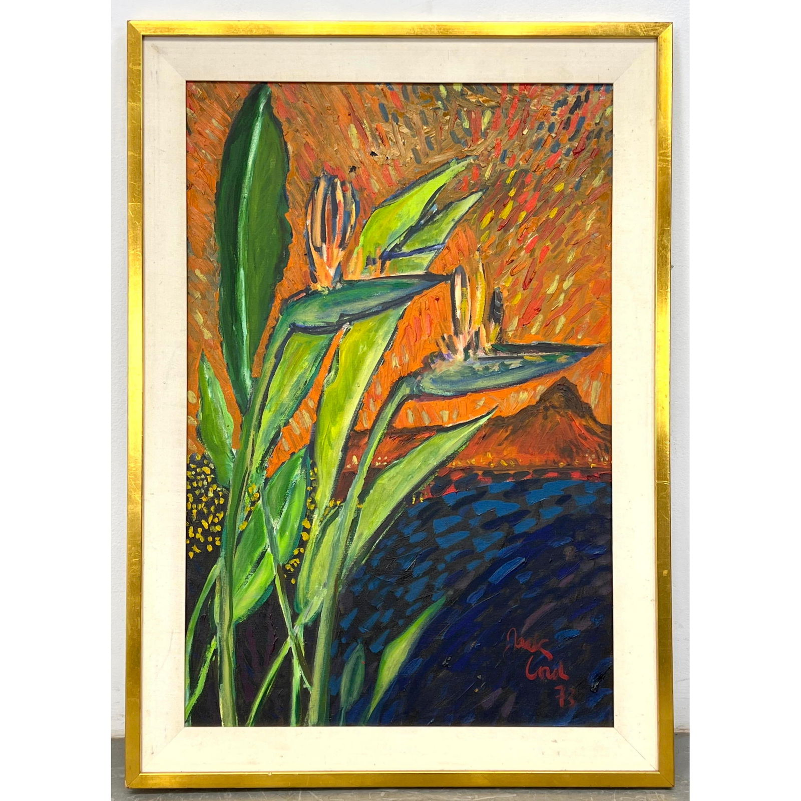 JACK LORD (actor) Impressionist Flower Painting. Birds of Paradise. "Daybreak over Diamond Head" Hon (1 of 12)