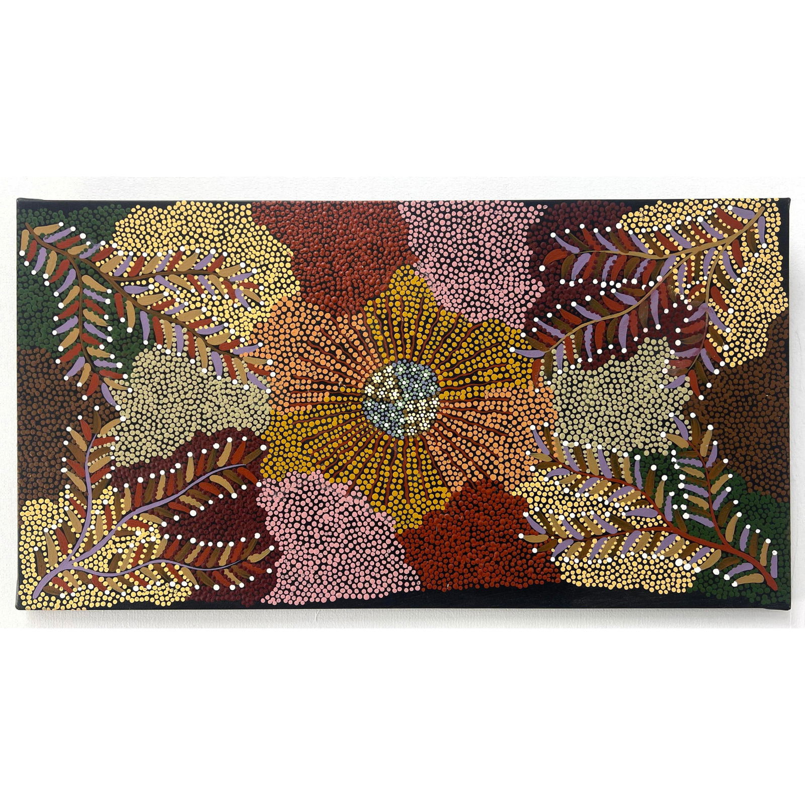 EUNICE NAPANGARDI Pointillist Floral Painting. Aboriginal Artist. Large Flower with Decorative Leave (1 of 10)