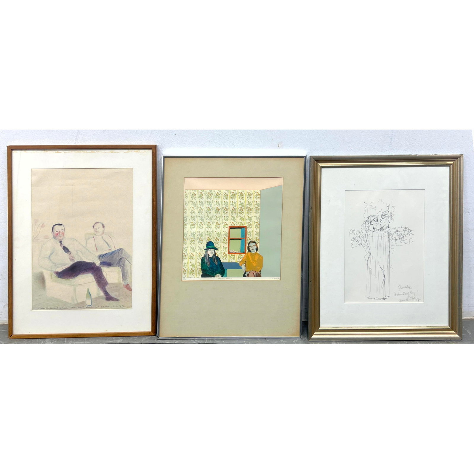 3pc Framed Mid Century Art. 1) S HODGES "French Room II Print. 2). Odin's Restaurant, Paris 1975 Pas (1 of 20)