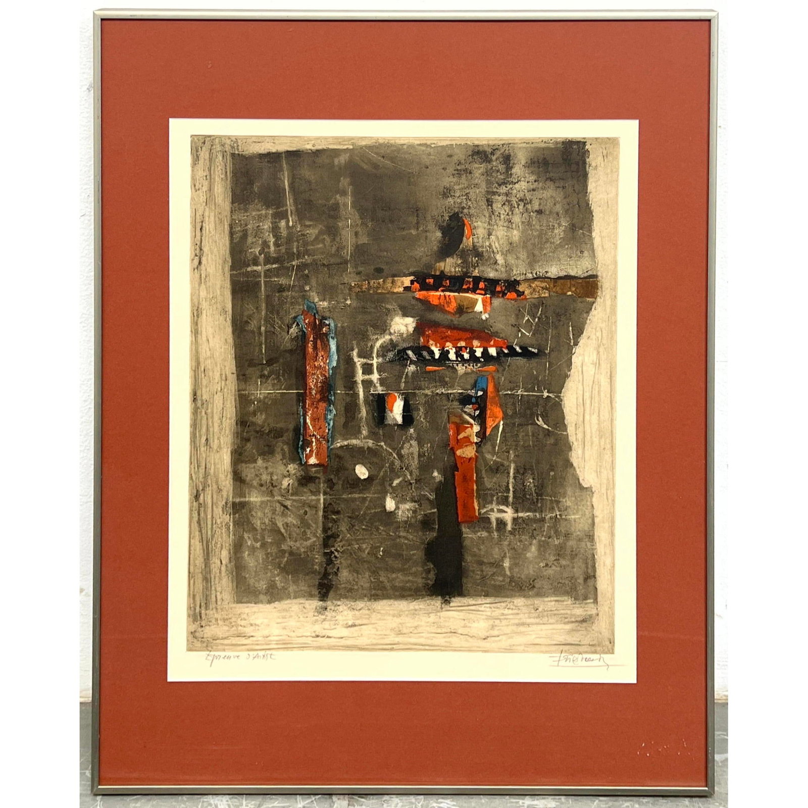 Signed Johnny Friedlaender Color Etching Print. artist Proof.: Signed Johnny Friedlaender Color Etching Print. artist Proof. Dimensions: Frame Height: 31.25 inches, Frame Width: 24.5 inches. - Image Size: Image Height: 20.25 inches, Image Width: 16.5 inches. ---