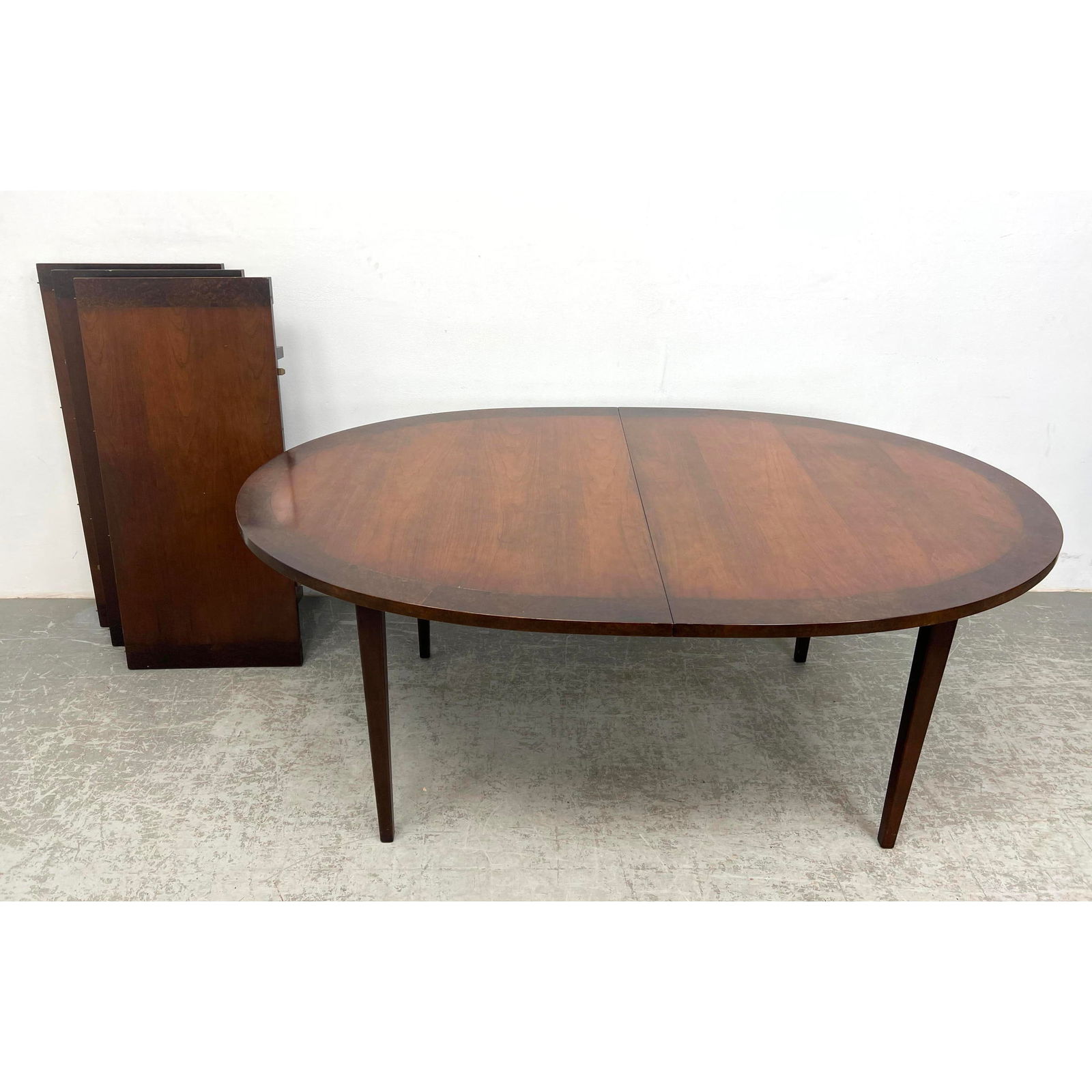 DIRECTIONAL American Modern Walnut Dining Table. Oval Table has Darker Burl Banded Trim. Marked. (1 of 16)