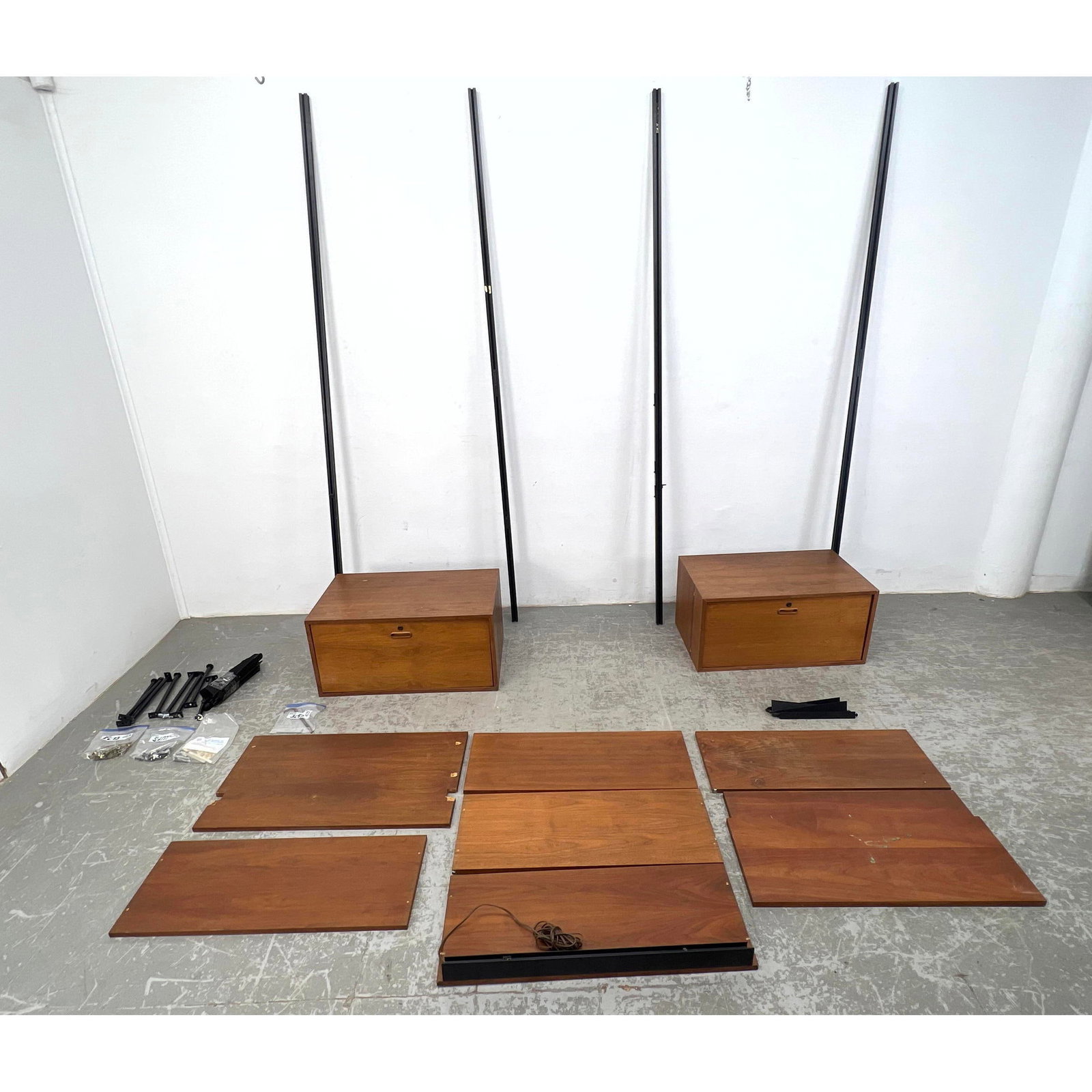 American Modern Walnut Wall Unit. Omni Style. Cabinets and Shelves supported by 4 uprights. (1 of 20)