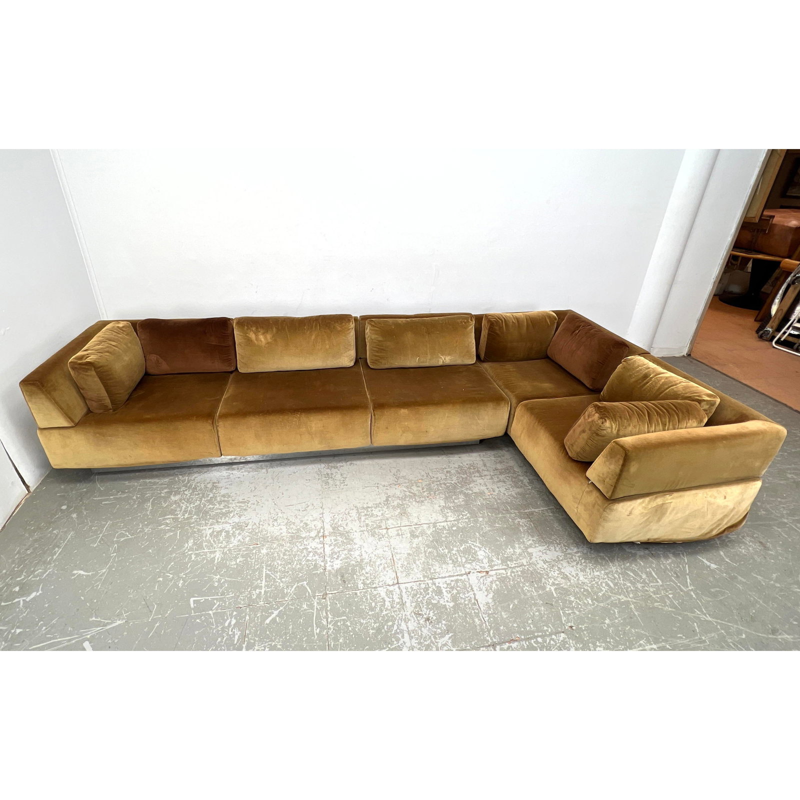 Harvey Probber, Inc.  Cubo Sectional Sofa. Golden brown upholstery. Recessed Metal Platform Base. La (1 of 20)