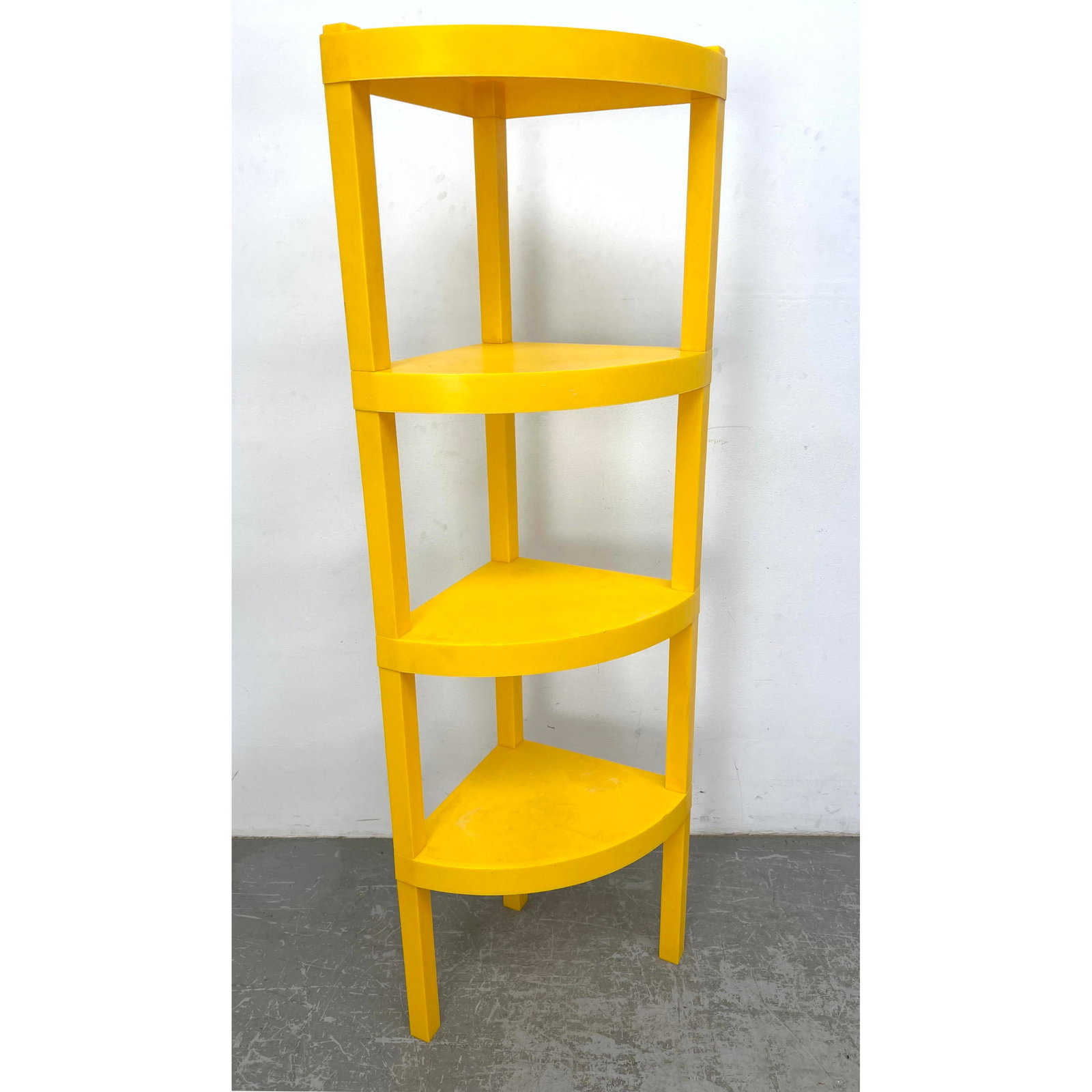 Modular Plastic Corner Shelf. Yellow Plastic.: Modular Plastic Corner Shelf. Yellow Plastic. Dimensions: Height: 15.5 inches, Width: 21 inches, Depth: 15 inches. --- - We offer curbside delivery for most items to NYC, Manhattan, Close Brooklyn, Ho
