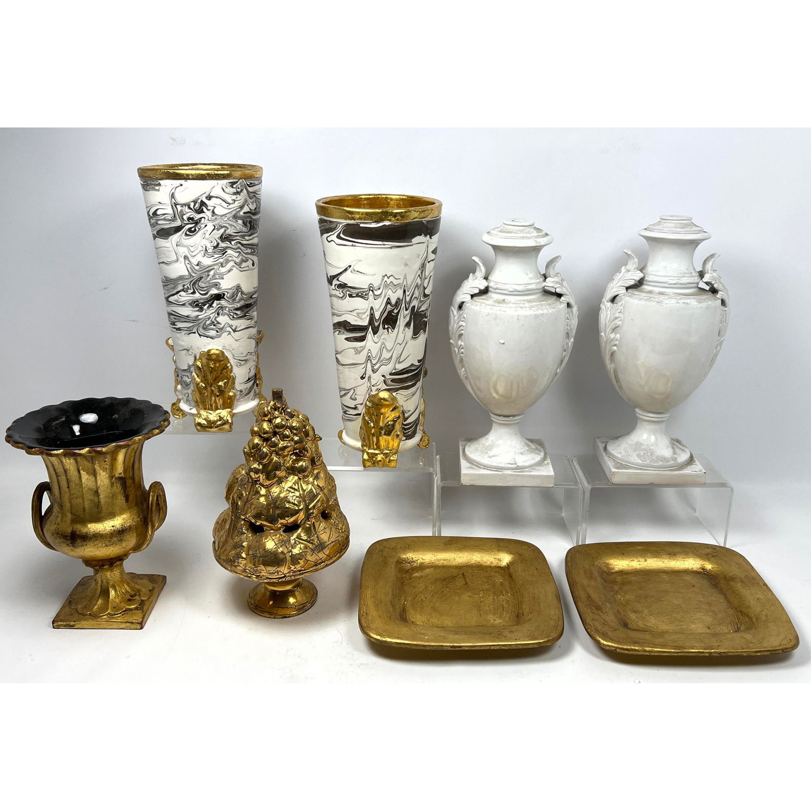 8pc Italian Pottery Decorator Collection. Many with Gold painted features. Pr Lamp Bases. All marked (1 of 20)