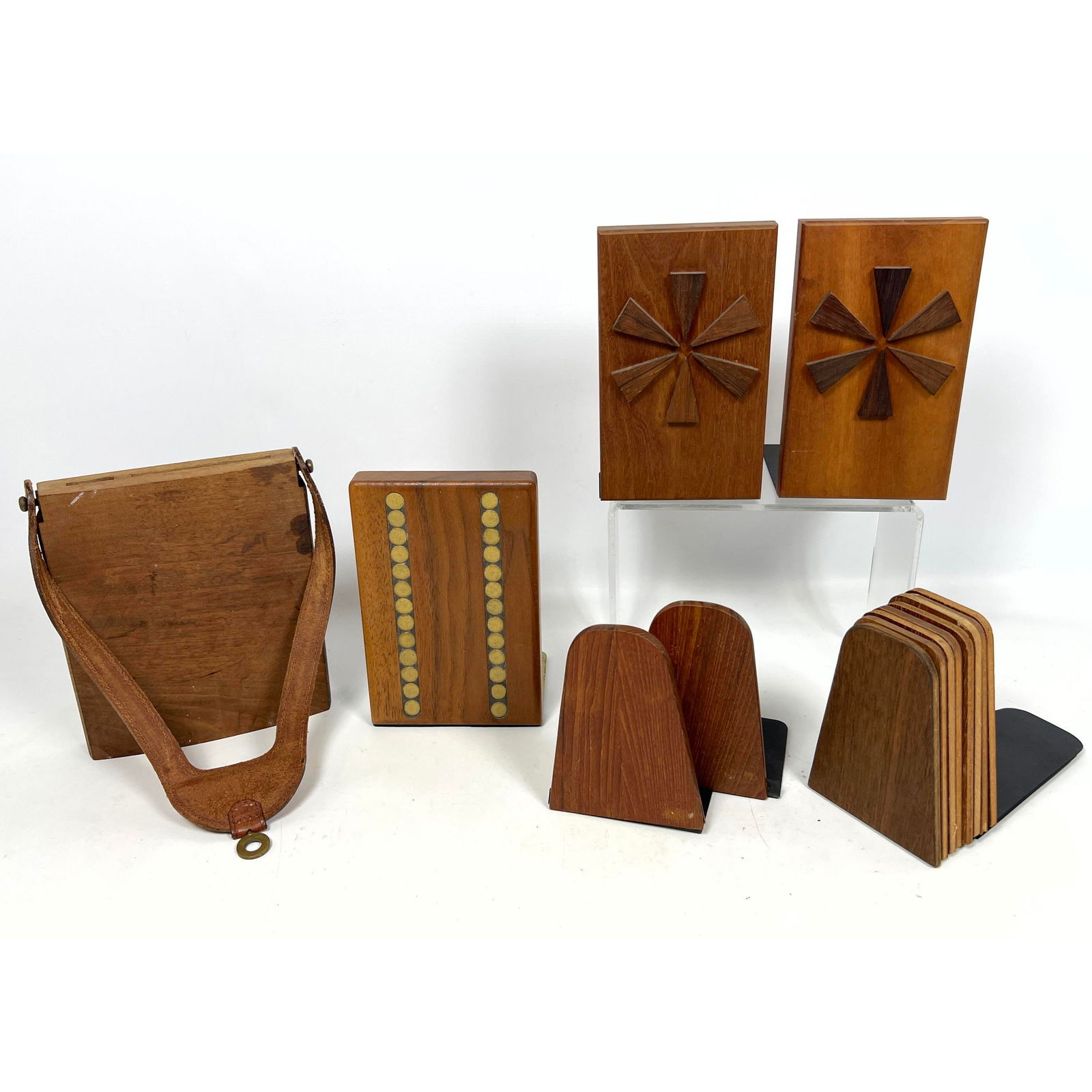 12pc Mid Century Modern Wood Lot.  Danish Modern Book Ends and Single Martz Book End (1 of 15)