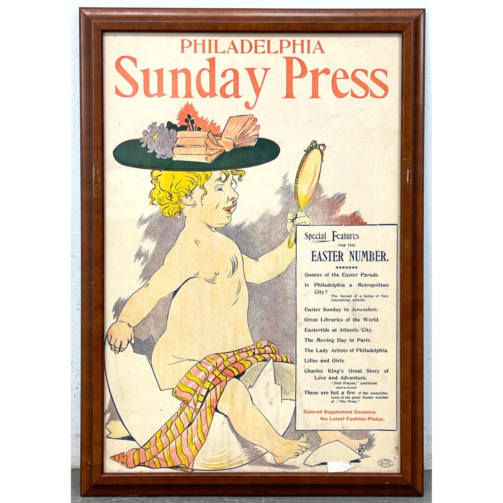 PHILADELPHIA SUNDAY PRESS Magazine Cover. Easter Number. Illustration of Young Baby Hatching from Eg (1 of 10)