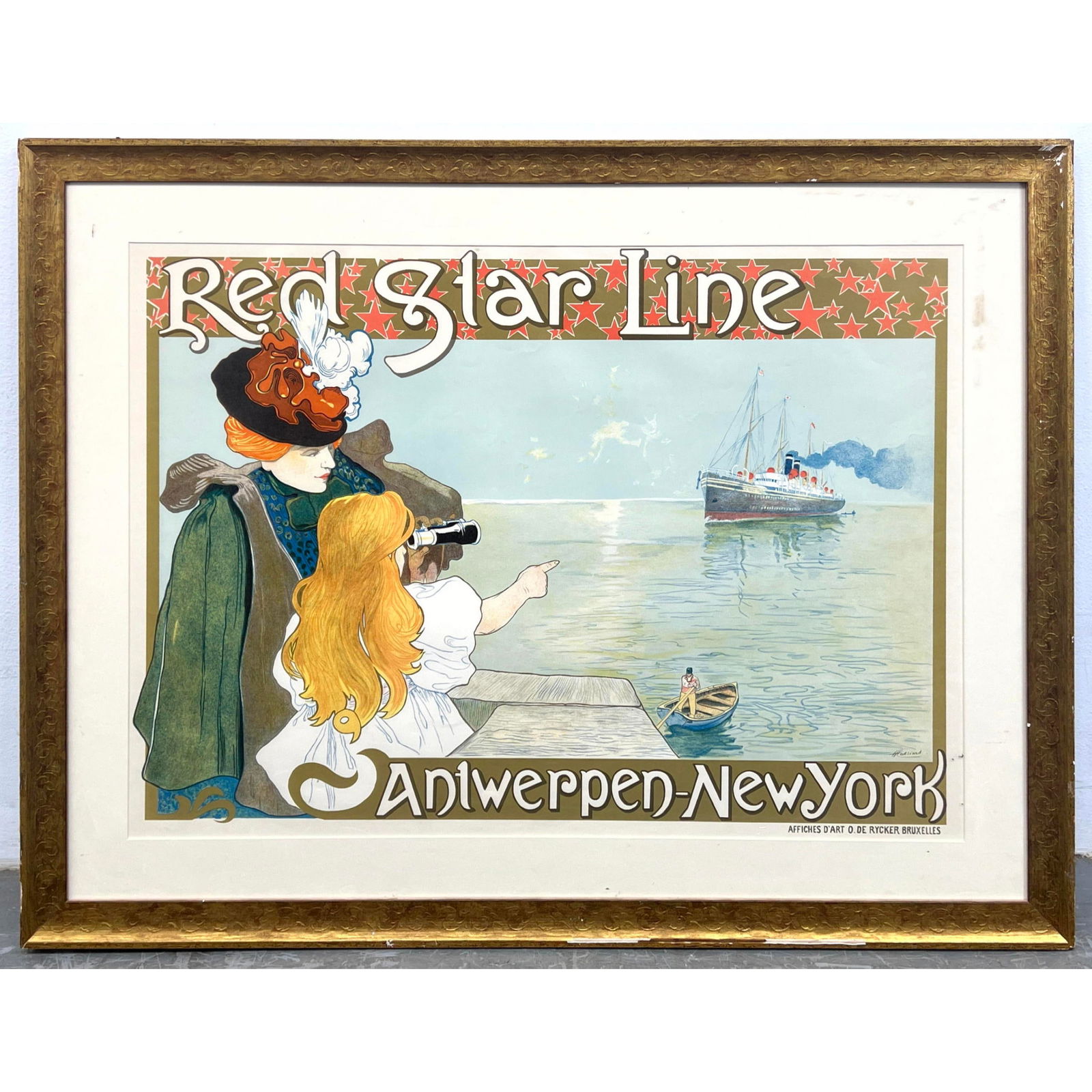 HENRY CASSIERS "Red Star Line" Travel Advertising Poster. Steamship. Antwerpen to New York. Framed. (1 of 11)