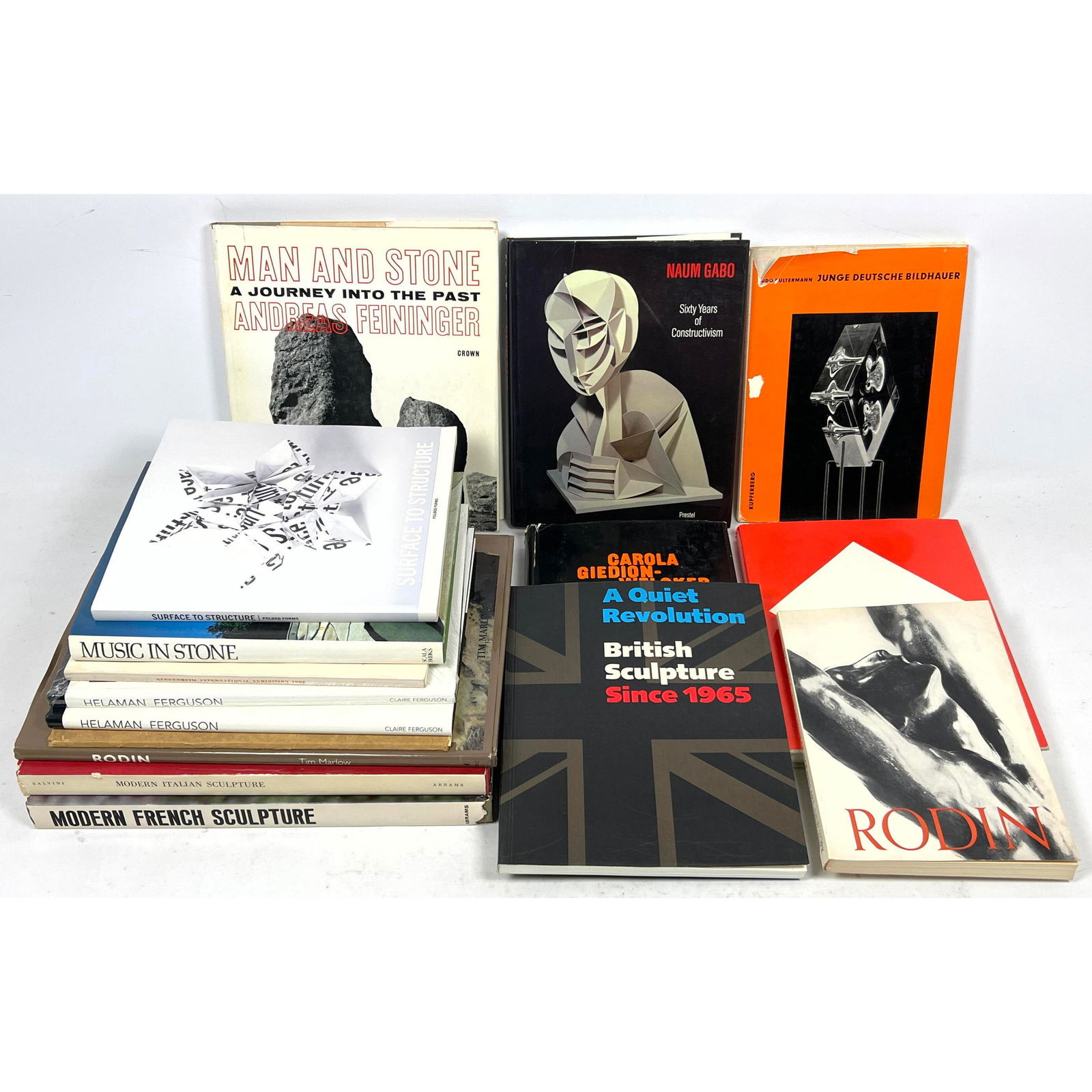 19pcs Sculpture Art Books. Rodin, Max Bill, British sculpture, Surface to structure, Music in stone,: 19pcs Sculpture Art Books. Rodin, Max Bill, British sculpture, Surface to structure, Music in stone, Naum Gabo, Modern Italian Sculpture. Dimensions: Height: 10 inches, Width: 8 inches. --- US Packing