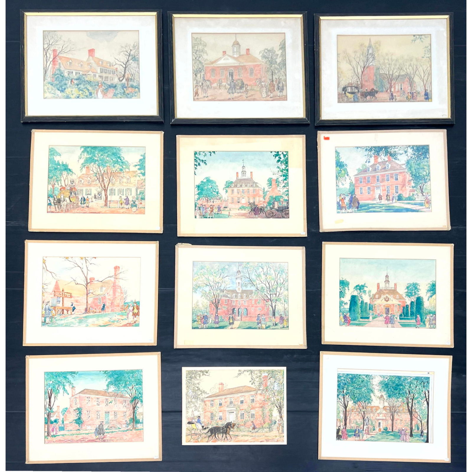 Set of 12 watercolors painting depicting Williamsburg, Virginia by James Moore Preston. The widely d (1 of 20)
