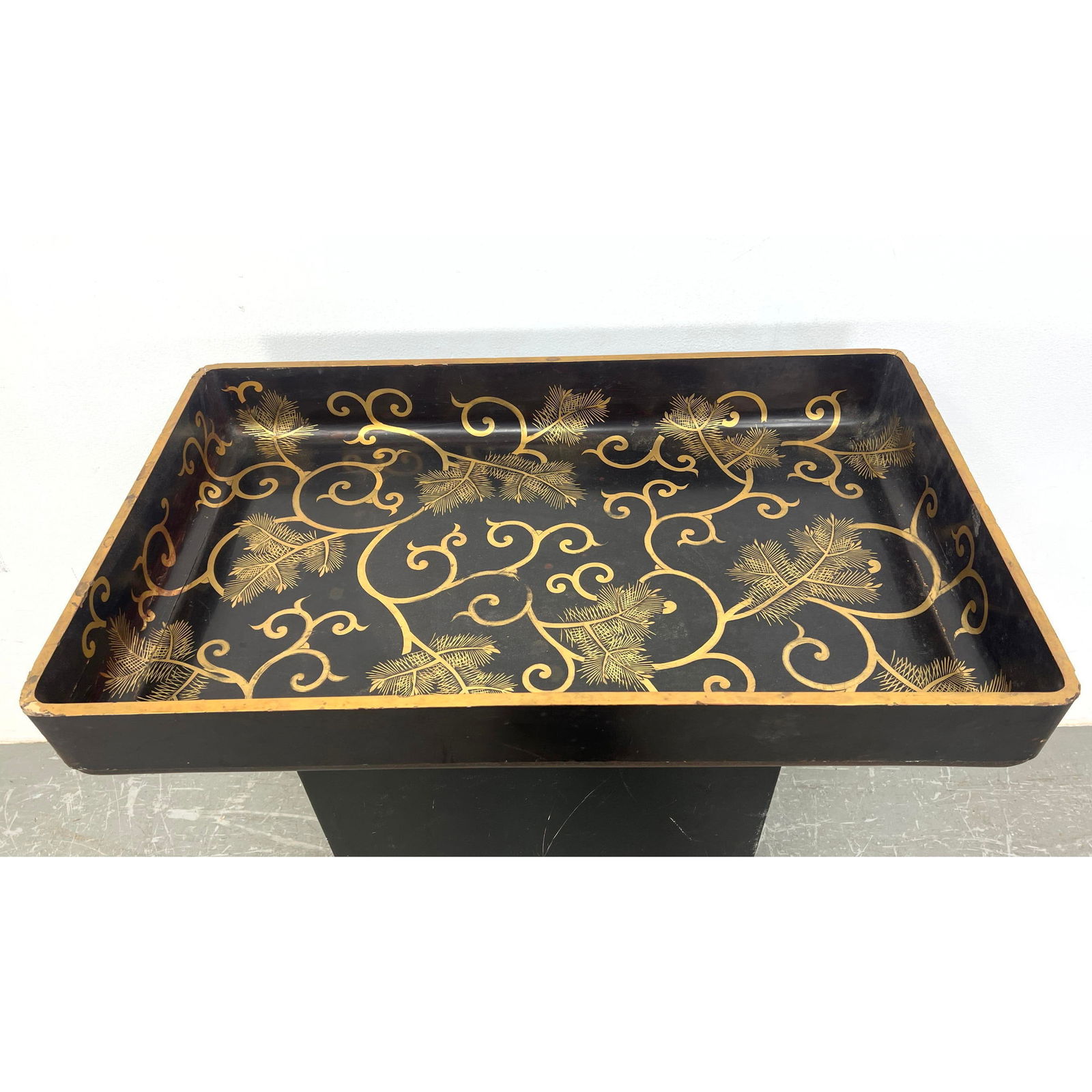 Vintage Asian Lacquer Tray. Scroll and Fir Design. Pedestal not included (1 of 14)