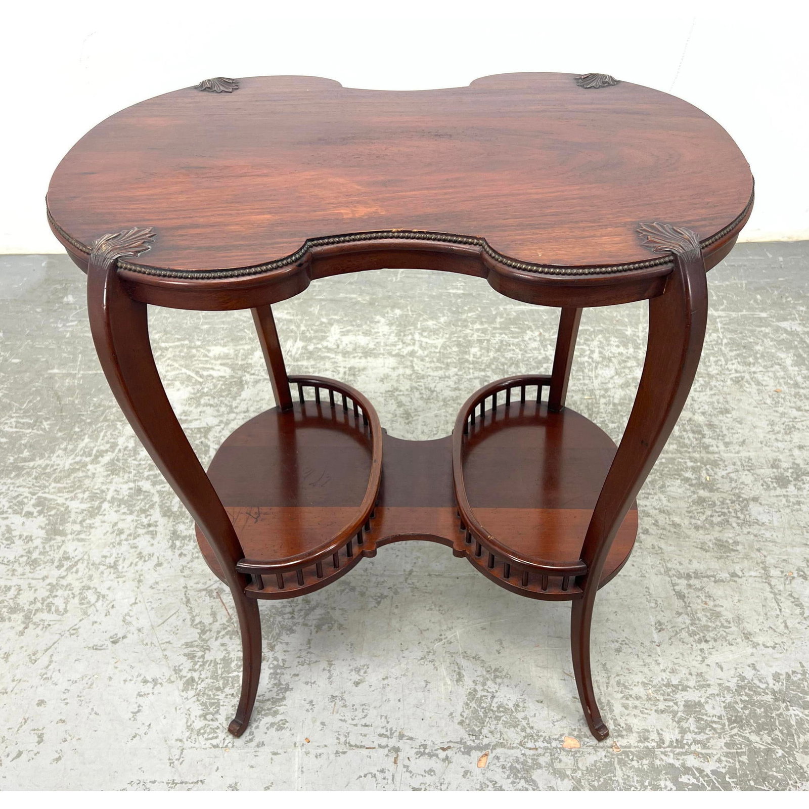 Antique F. Ritter Rochester NY Table Stand with Shaped Top.: Antique F. Ritter Rochester NY Table Stand with Shaped Top. Dimensions: Height: 30.25 inches, Width: 28.25 inches, Depth: 21 inches. --- - We offer curbside delivery for most items to NYC, Manhattan, 
