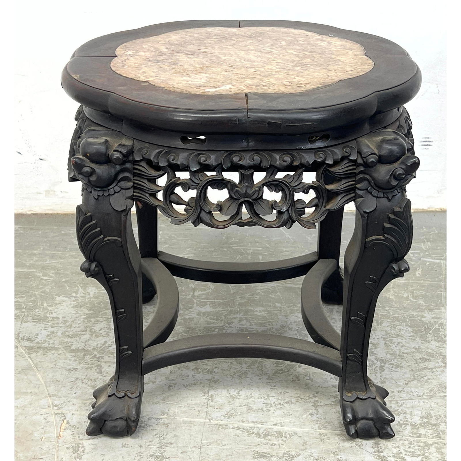 Carved Chinese Hardwood and Marble Table Pedestal Stand. (1 of 10)