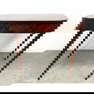 Baker Furniture Company Mahogany Center Game Table. Inlaid details.: Baker Furniture Company Mahogany Center Game Table. Inlaid details. Dimensions: Height: 28 inches, Width: 33 inches, Depth: 24 inches. --- - We offer curbside delivery for most items to NYC, Manhattan