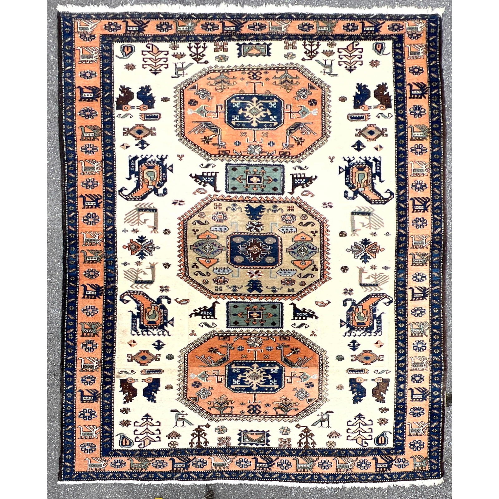 8'1 X 11'8 Handmade Wool Carpet Rug. Heriz Style. (1 of 12)